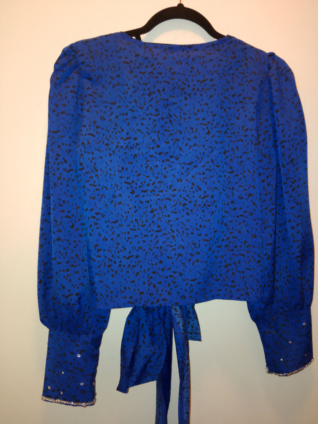 Old Money Imperial Blue Shimmer Long Sleeve  Crop Top Blouse