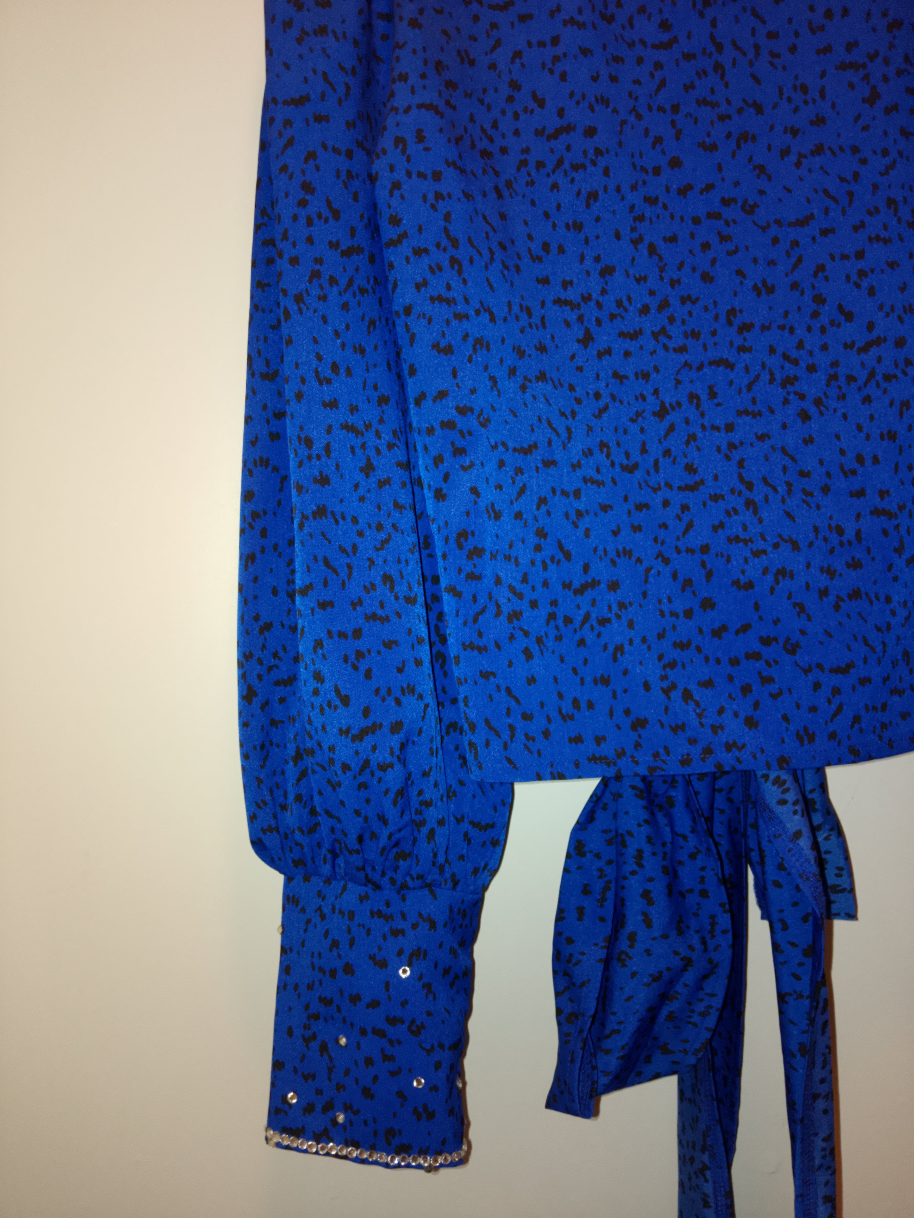 Old Money Imperial Blue Shimmer Long Sleeve  Crop Top Blouse