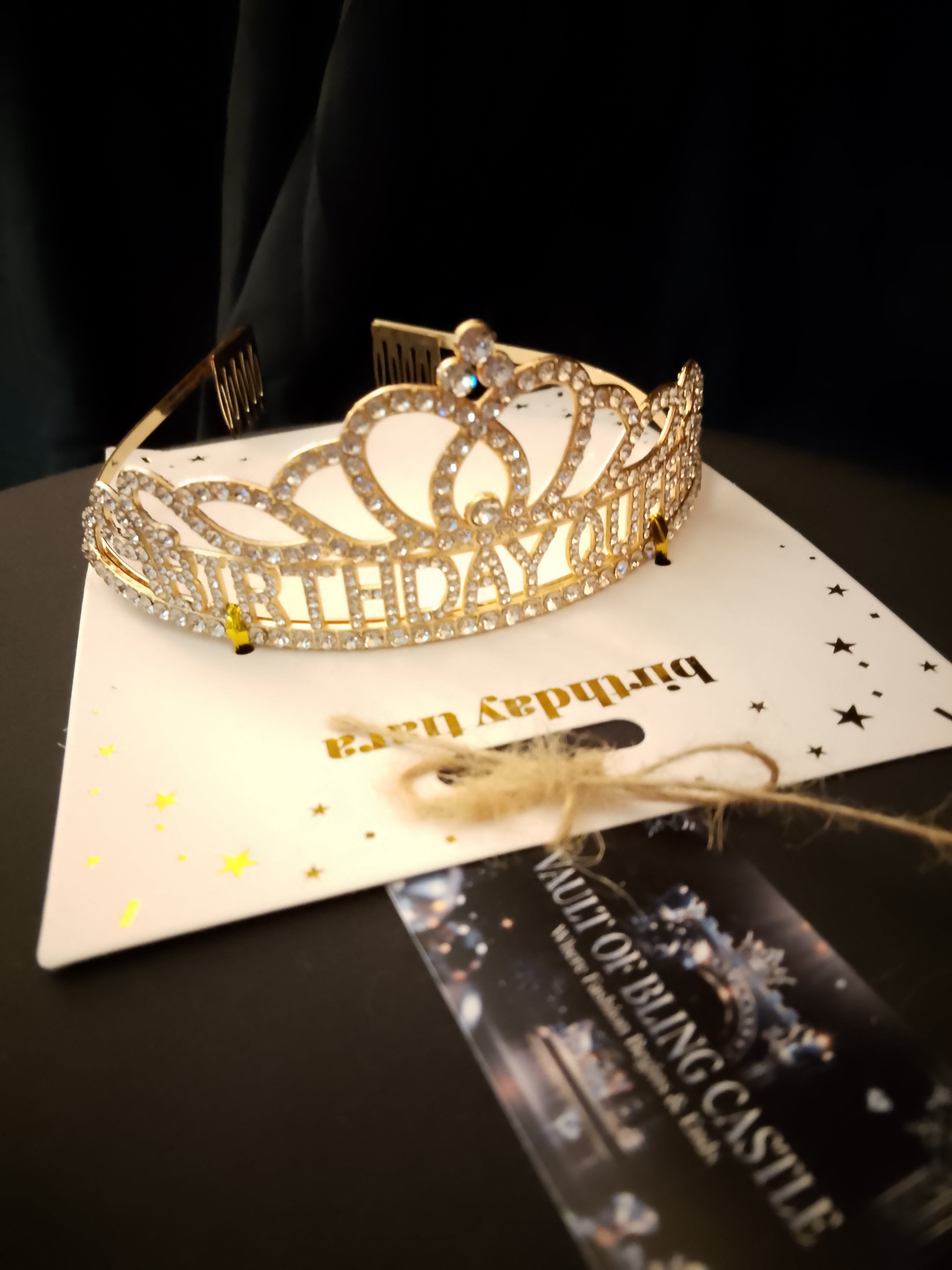 Admired Perfection Signature Sparkling Gold Happy Birthday Tiara - Style 37