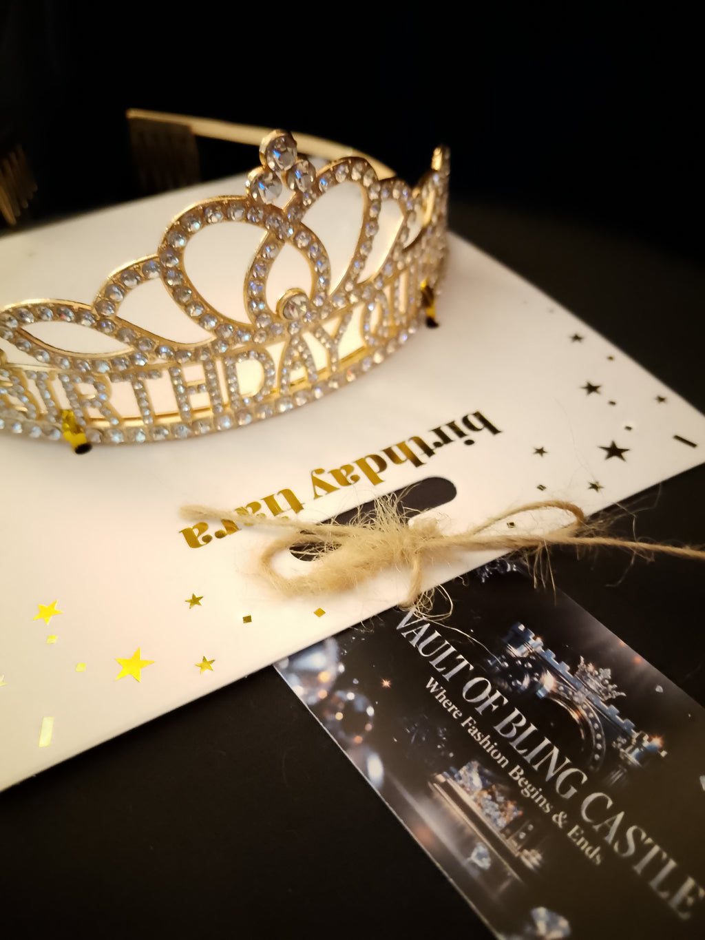 Admired Perfection Signature Sparkling Gold Happy Birthday Tiara - Style 37