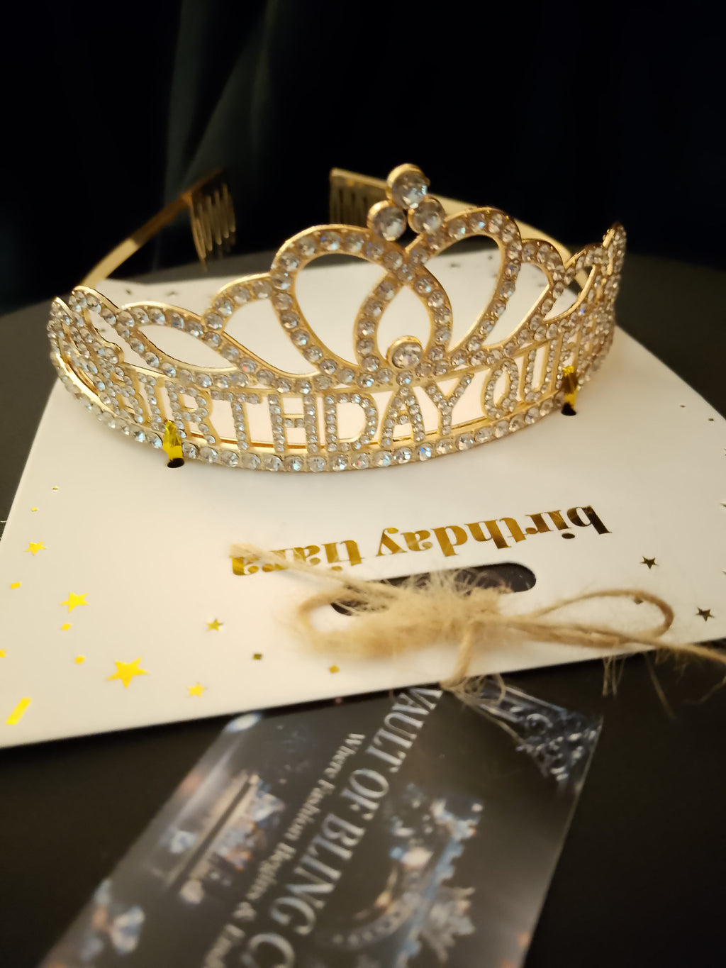 Admired Perfection Signature Sparkling Gold Happy Birthday Tiara - Style 37