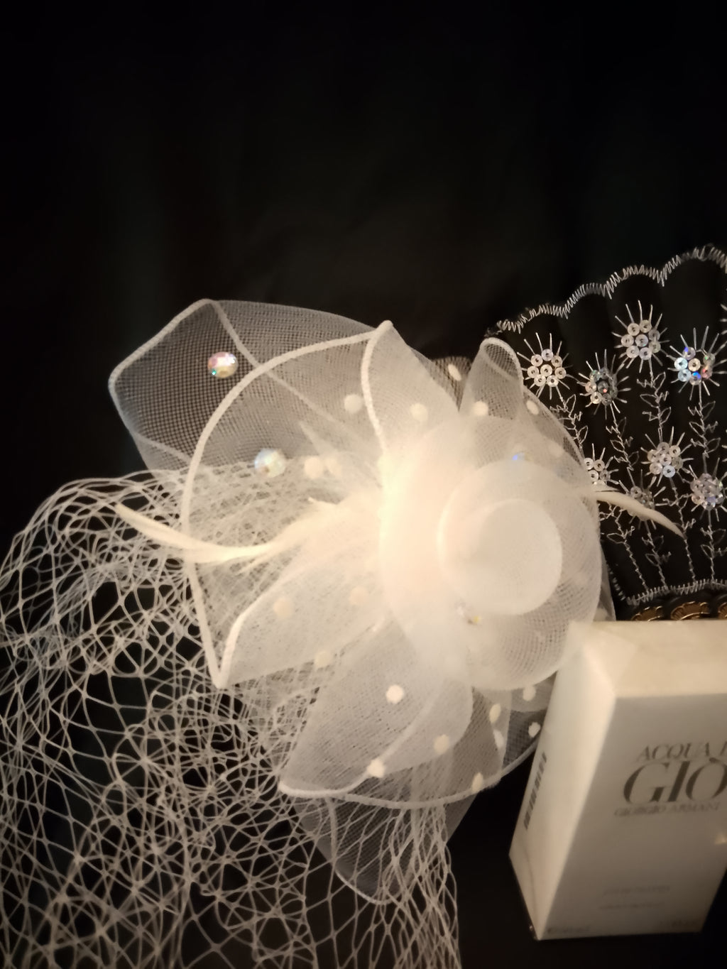 Go & Glow Bundle #503 - Women - Spray Perfume, Cat Eye Glasses, Clip-On Veil Hat, Flip-Out Hand Fan