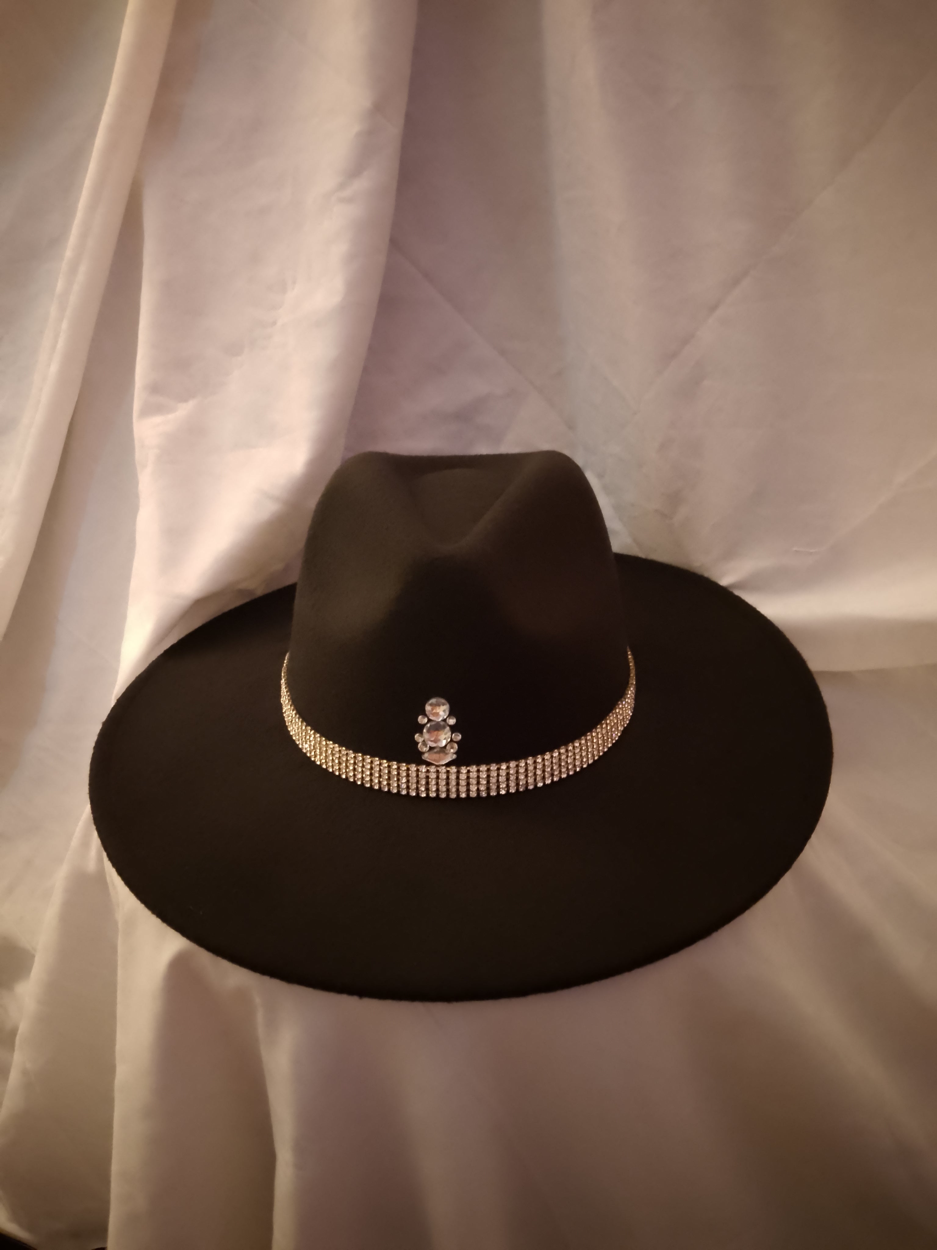 Exclusive Wealth Circle Black Felt Fedora Wide Brim Hat
