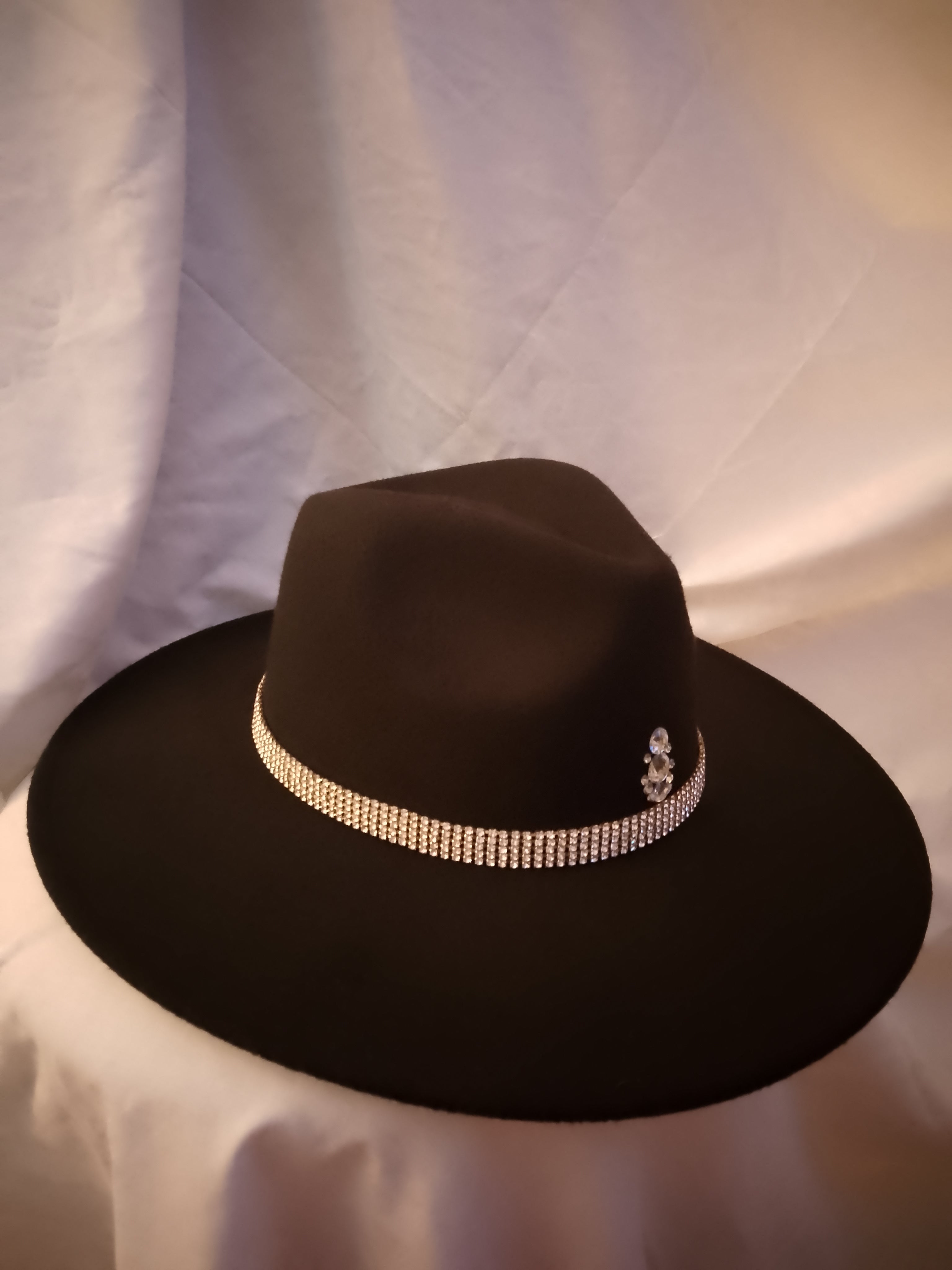 Exclusive Wealth Circle Black Felt Fedora Wide Brim Hat