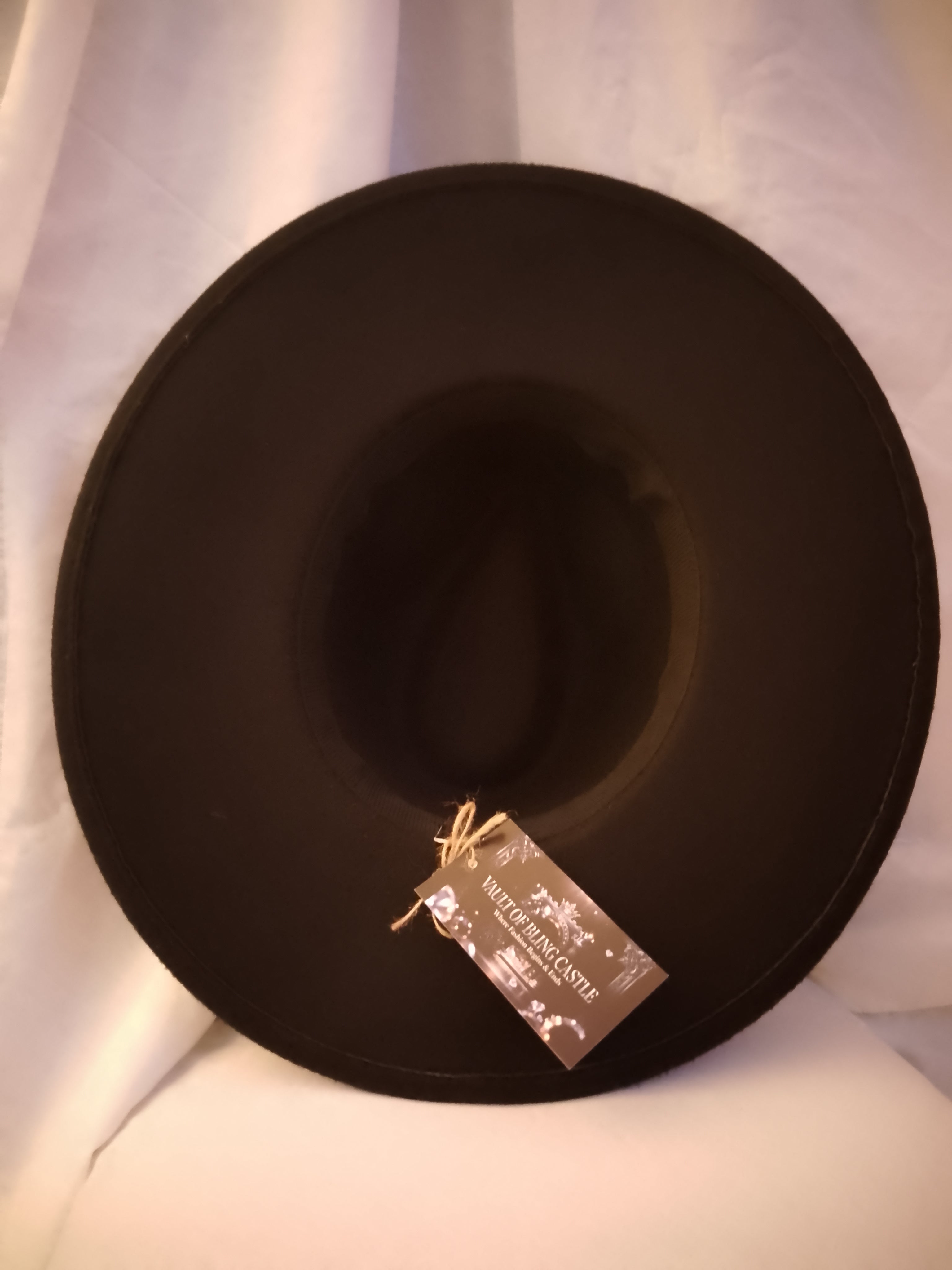 Exclusive Wealth Circle Black Felt Fedora Wide Brim Hat