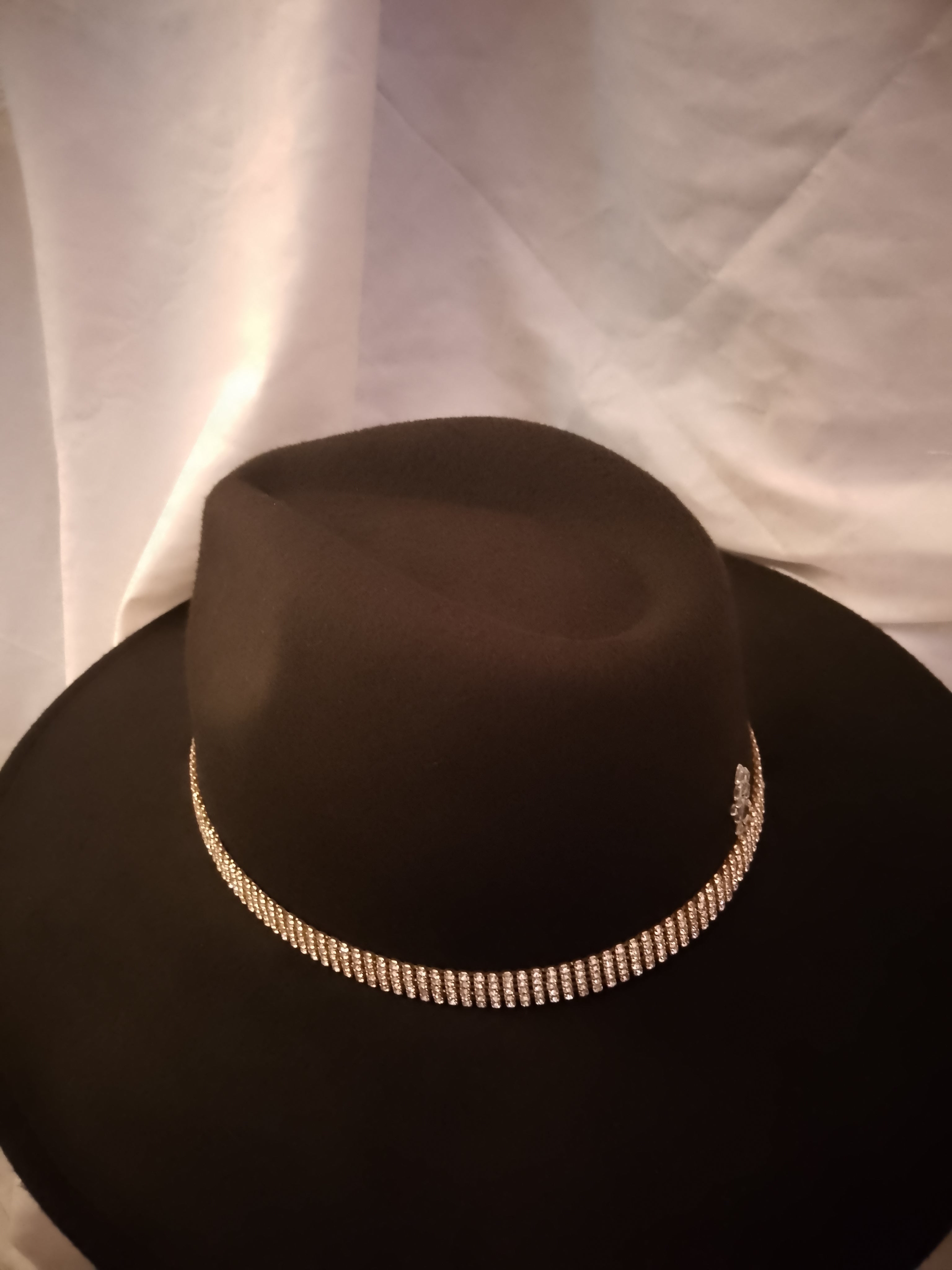 Exclusive Wealth Circle Black Felt Fedora Wide Brim Hat