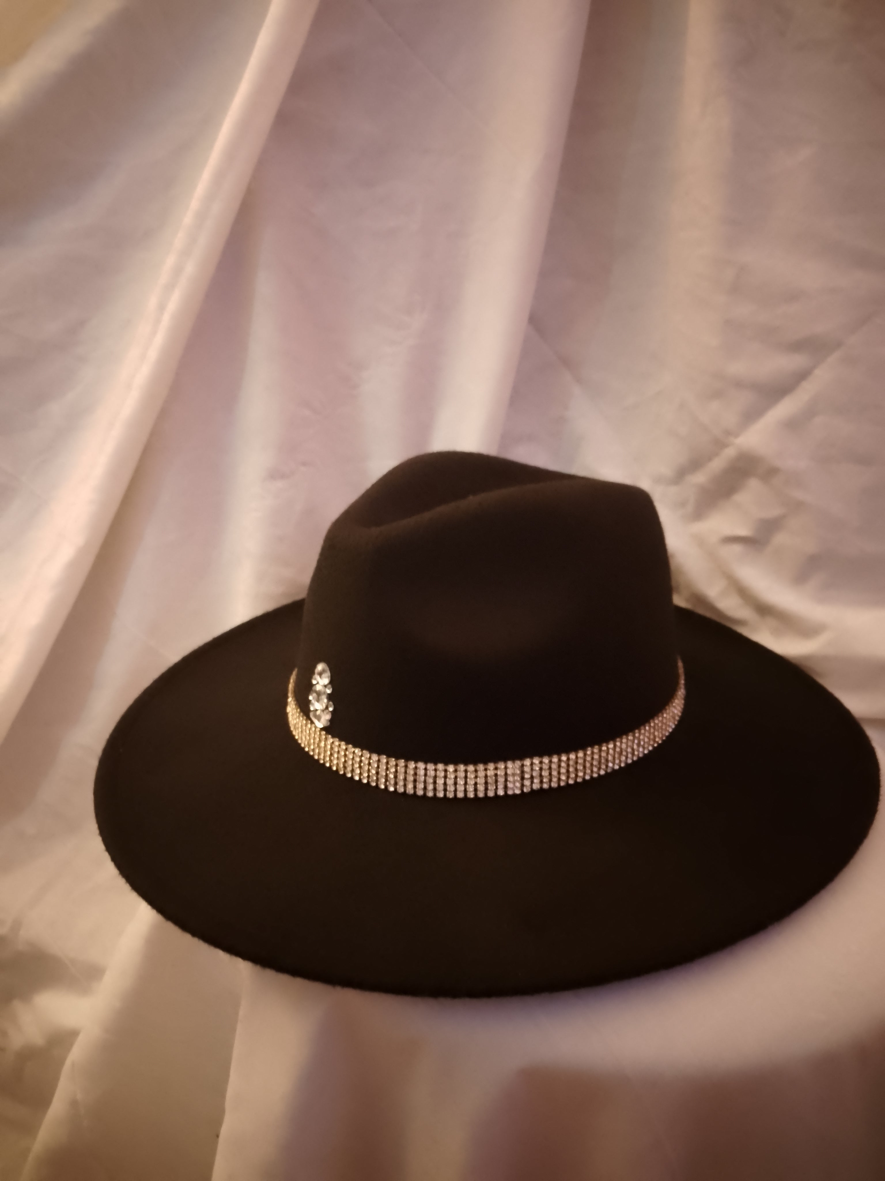 Exclusive Wealth Circle Black Felt Fedora Wide Brim Hat