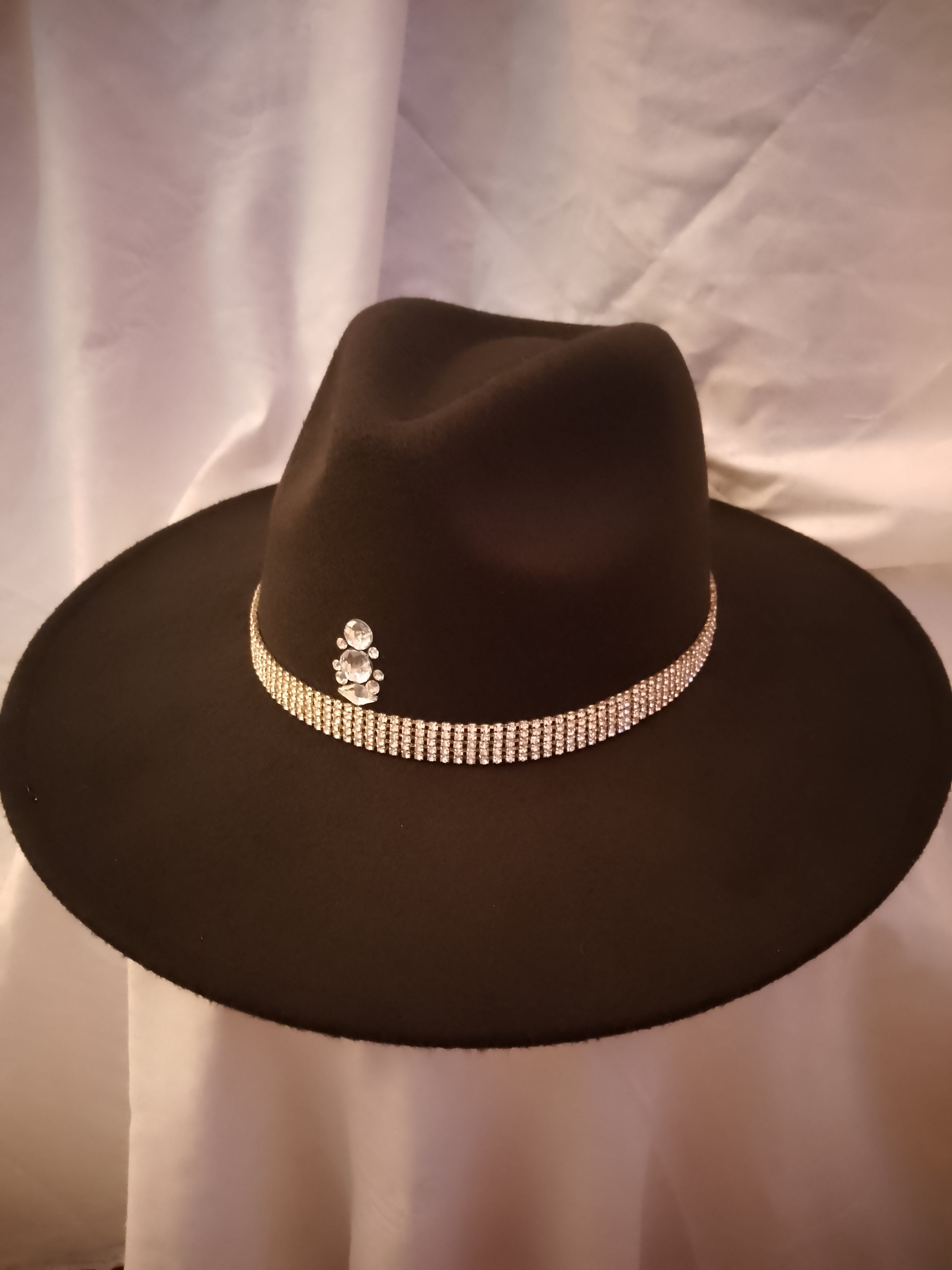 Exclusive Wealth Circle Black Felt Fedora Wide Brim Hat