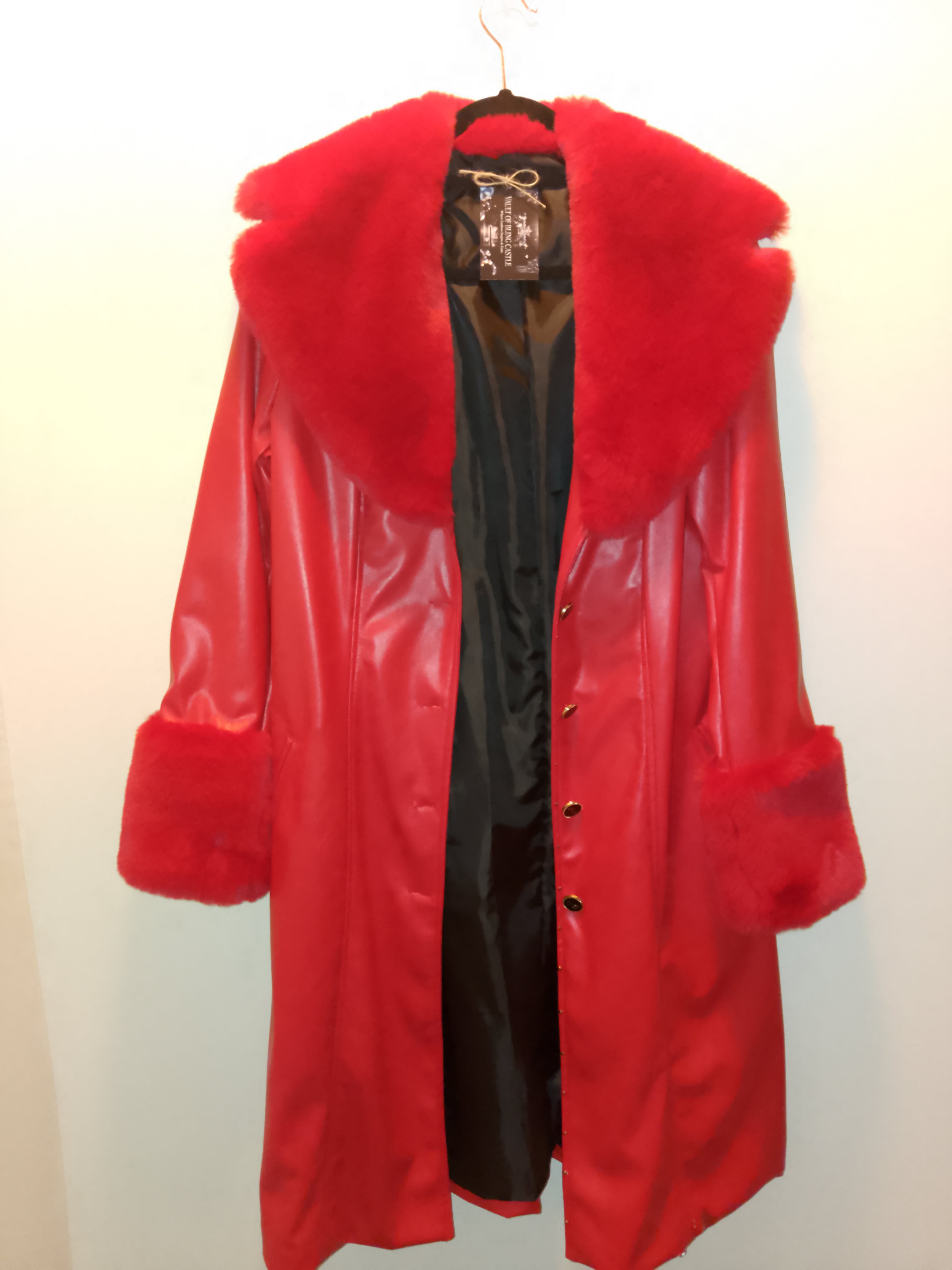Crimson Empress Of Paradise Red Faux Leather Women's Trench Coat