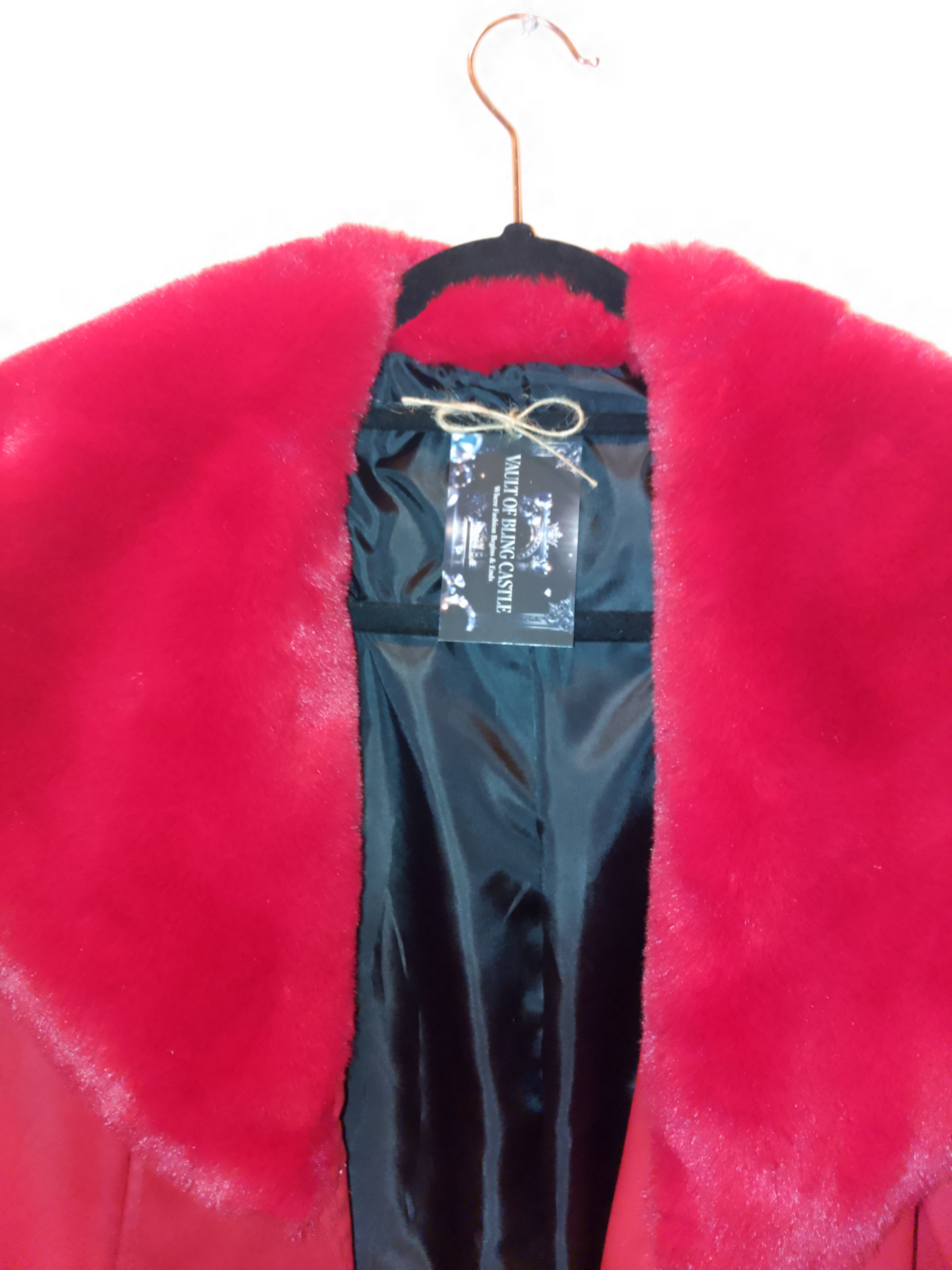 Crimson Empress Of Paradise Red Faux Leather Women's Trench Coat