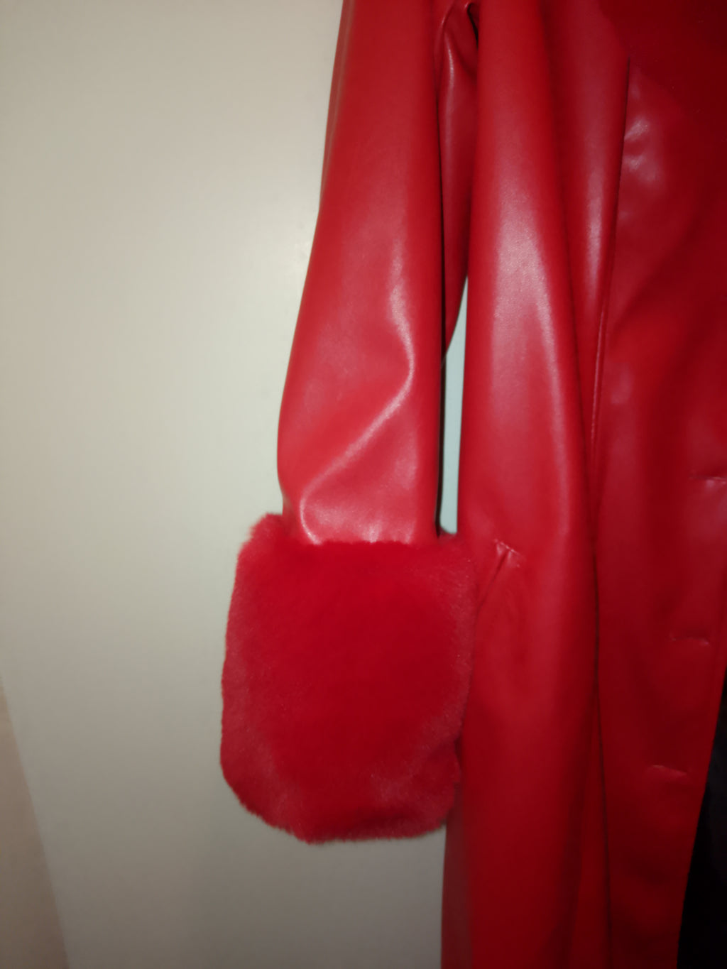 Crimson Empress Of Paradise Red Faux Leather Women's Trench Coat