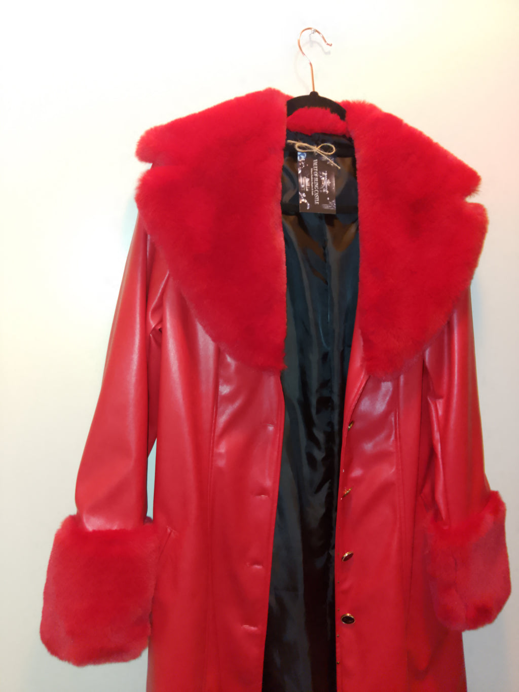Crimson Empress Of Paradise Red Faux Leather Women's Trench Coat