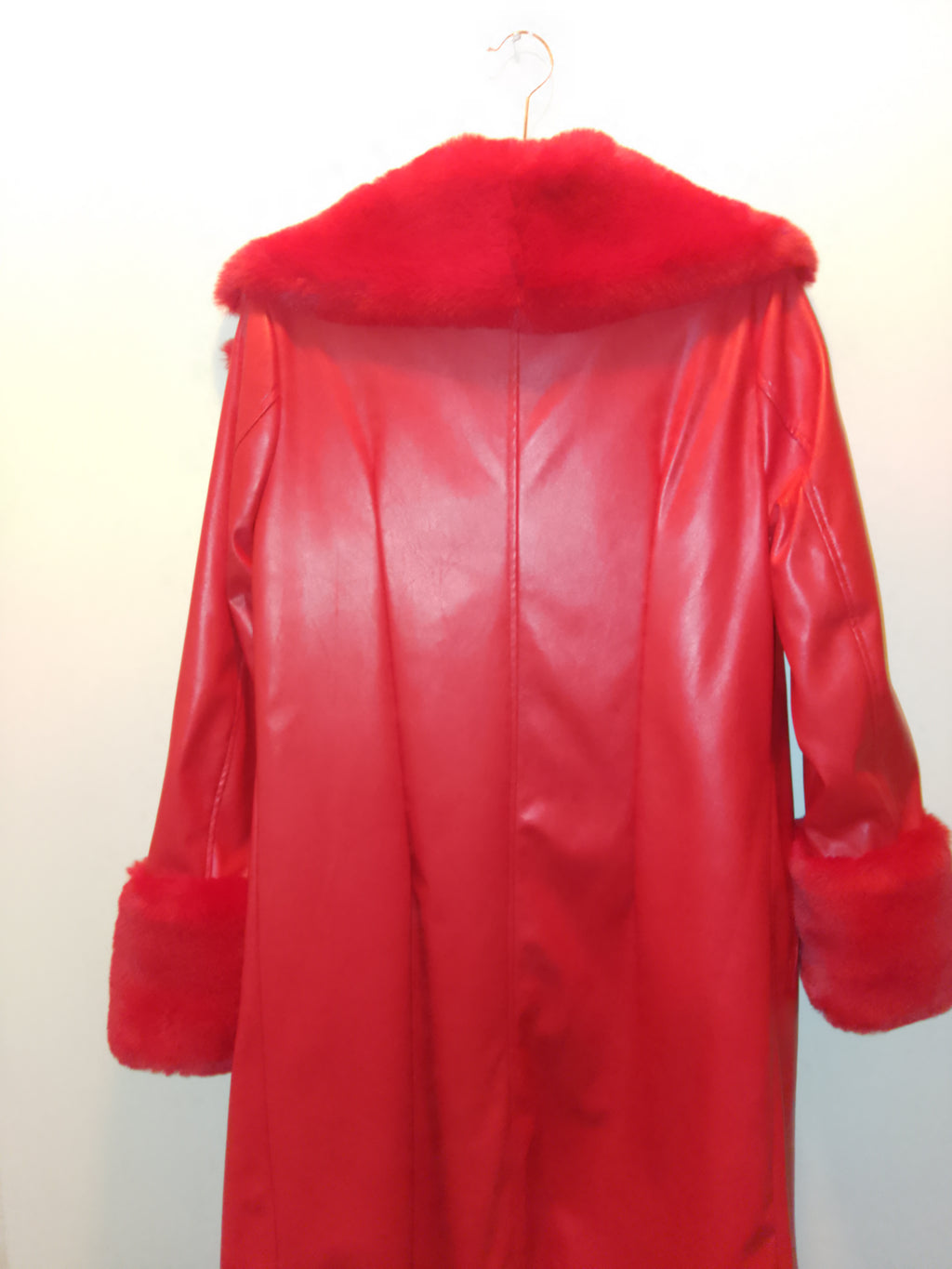 Crimson Empress Of Paradise Red Faux Leather Women's Trench Coat
