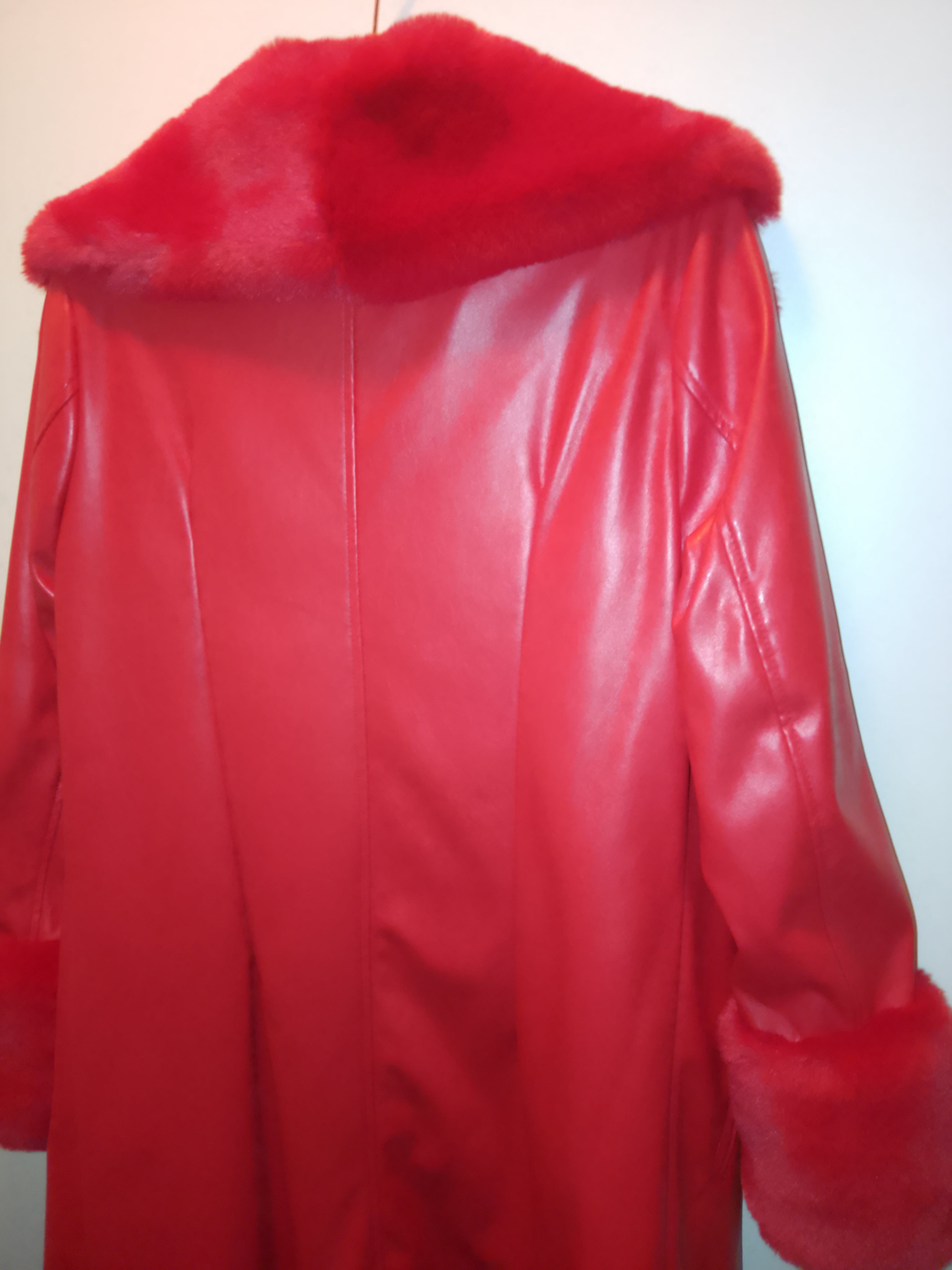 Crimson Empress Of Paradise Red Faux Leather Women's Trench Coat
