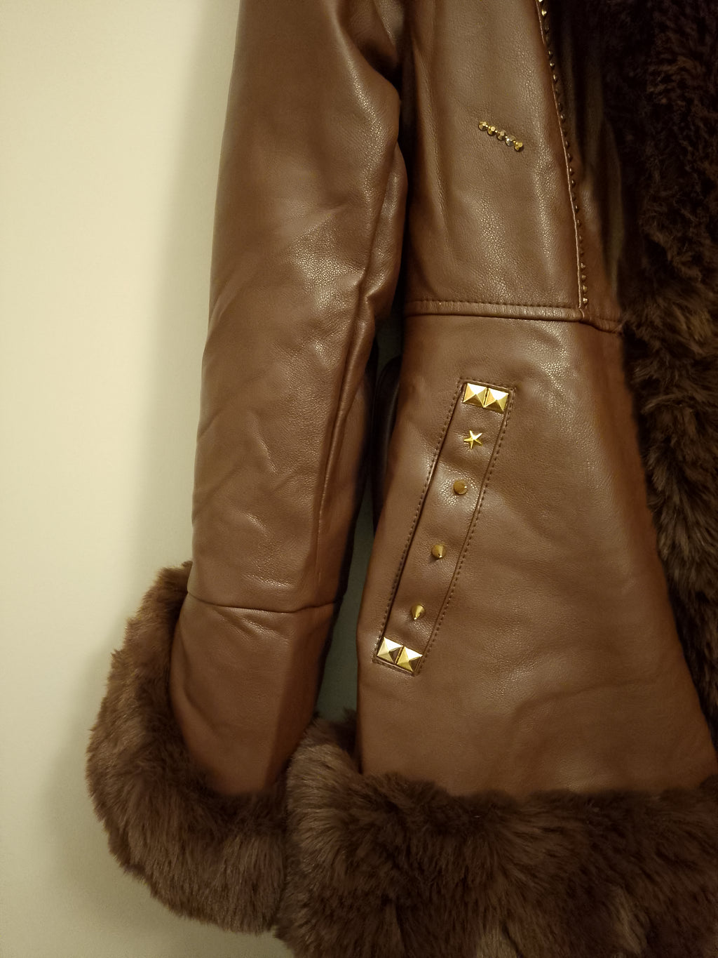 Two Tone Dark Brown Cherry Hill Thick Faux Leather Women's Coat