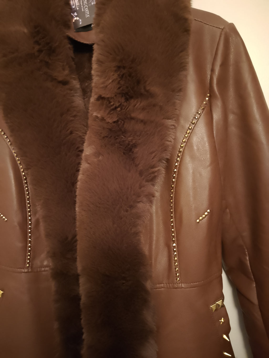 Two Tone Dark Brown Cherry Hill Thick Faux Leather Women's Coat