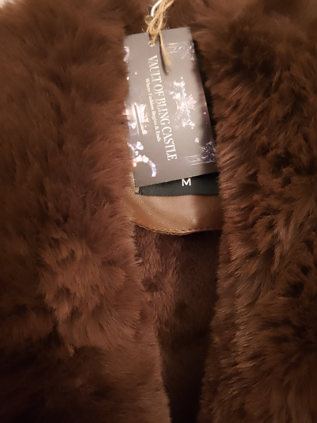 Two Tone Dark Brown Cherry Hill Thick Faux Leather Women's Coat