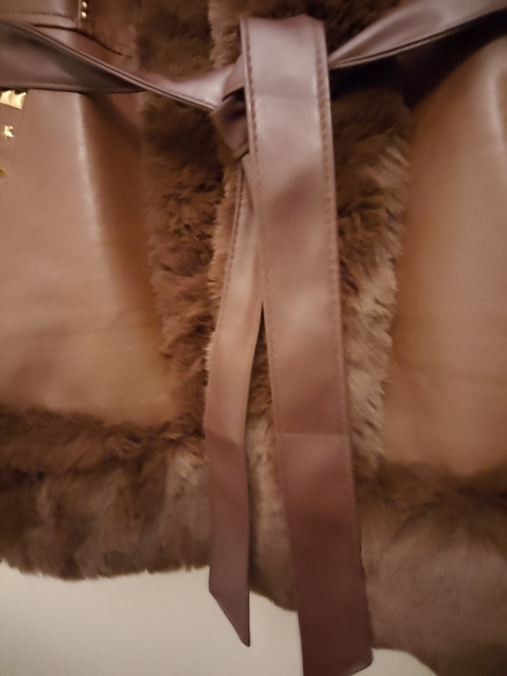 Two Tone Dark Brown Cherry Hill Thick Faux Leather Women's Coat