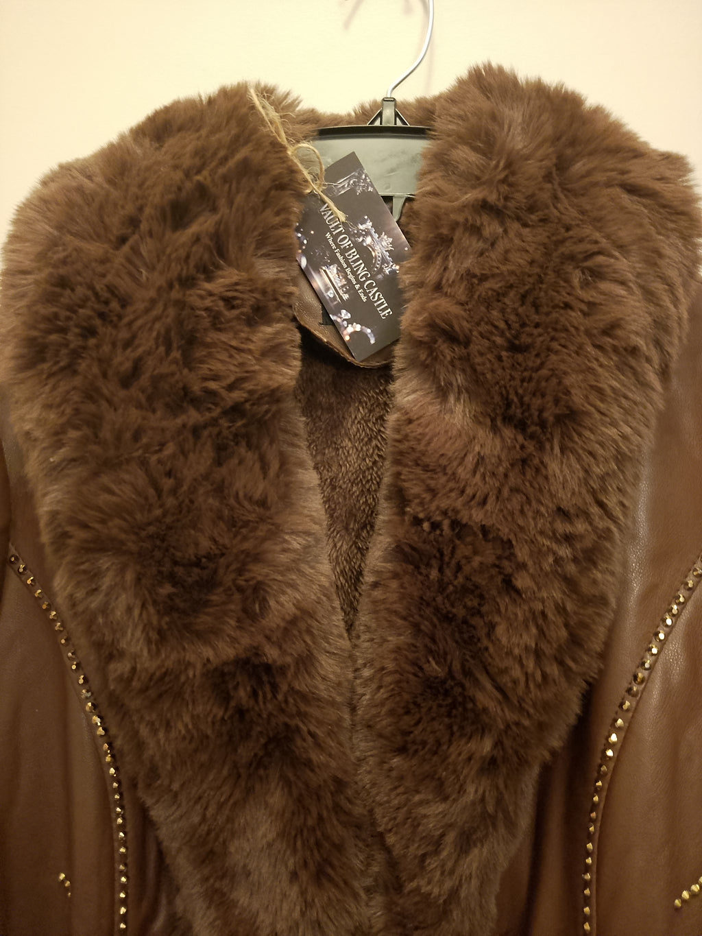 Two Tone Dark Brown Cherry Hill Thick Faux Leather Women's Coat