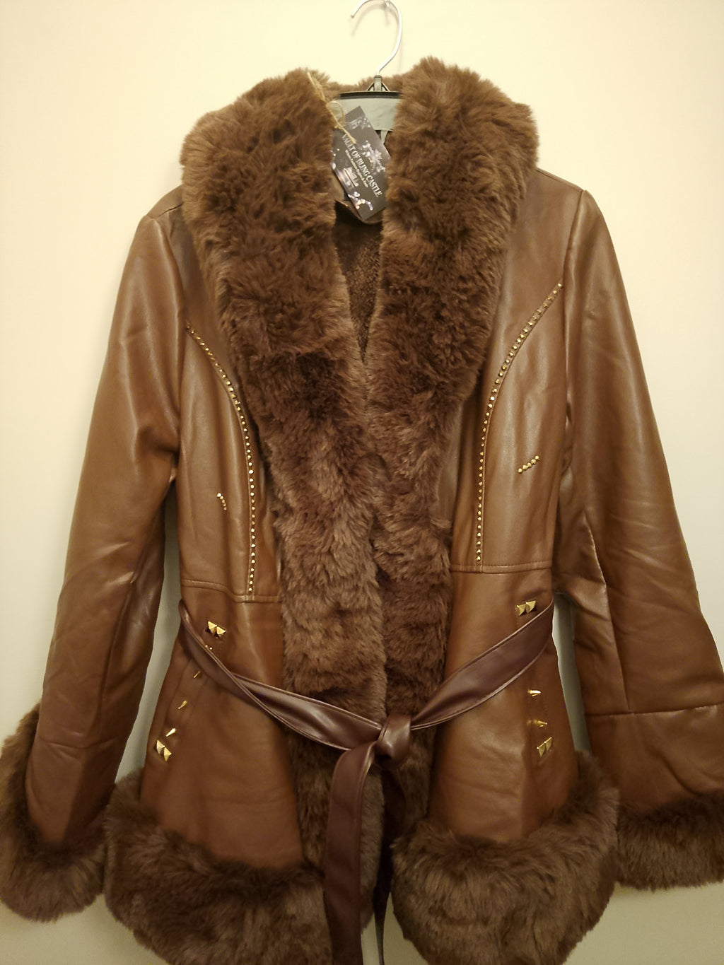 Two Tone Dark Brown Cherry Hill Thick Faux Leather Women's Coat