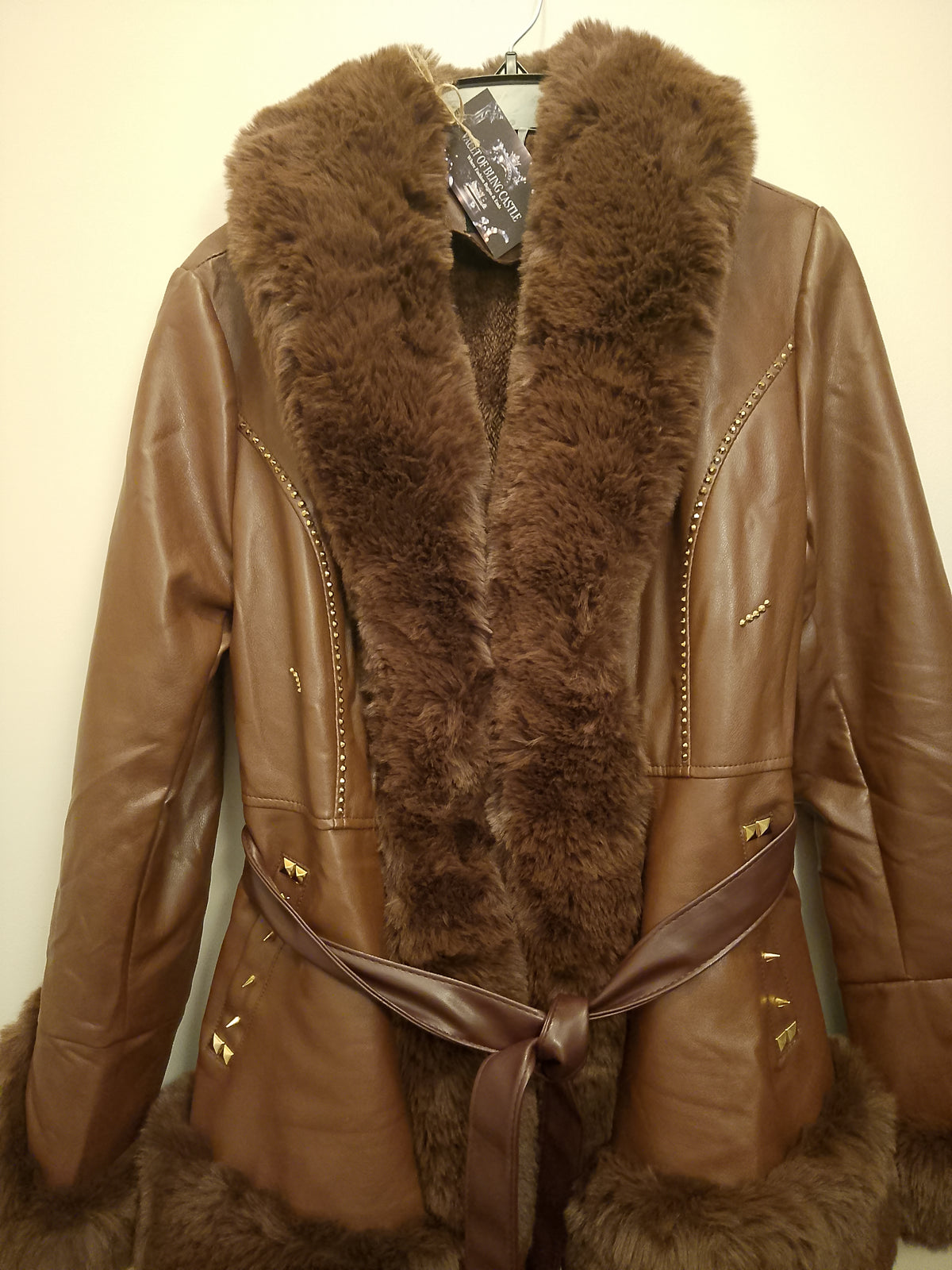 Two Tone Dark Brown Cherry Hill Thick Faux Leather Women's Coat