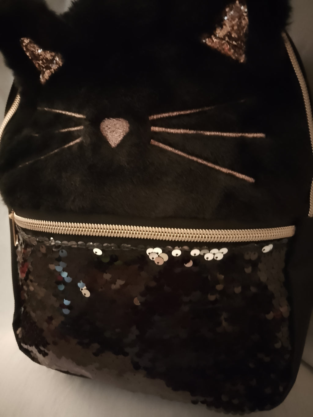 Meow Kitty Rose Gold Ears Girl's Mini Black Zip Up Pouch Backpack