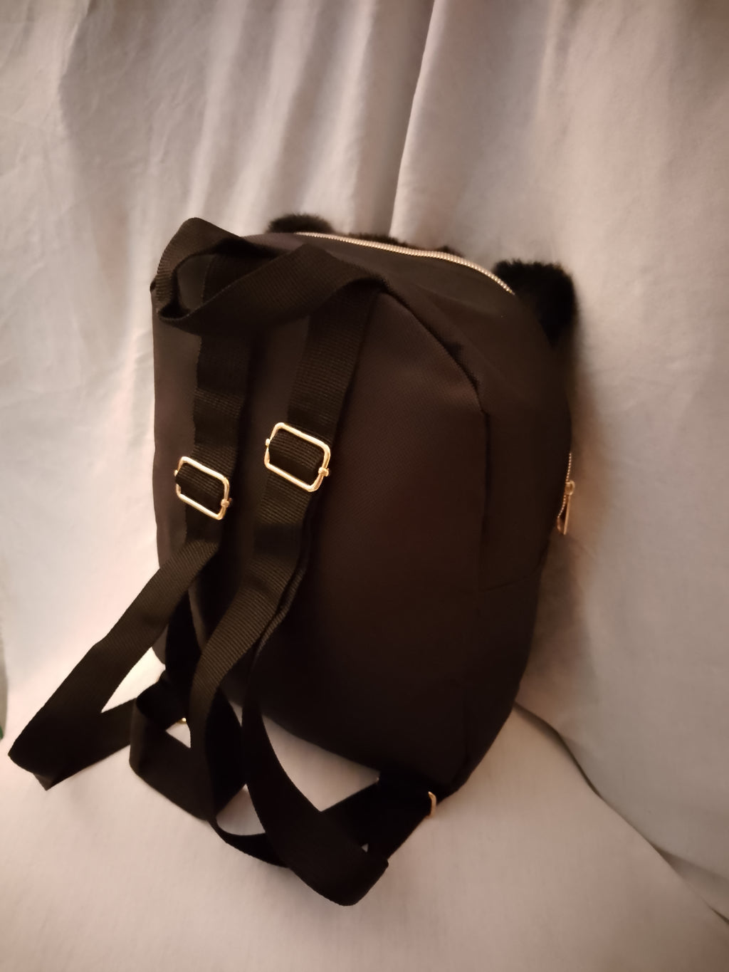 Meow Kitty Rose Gold Ears Girl's Mini Black Zip Up Pouch Backpack