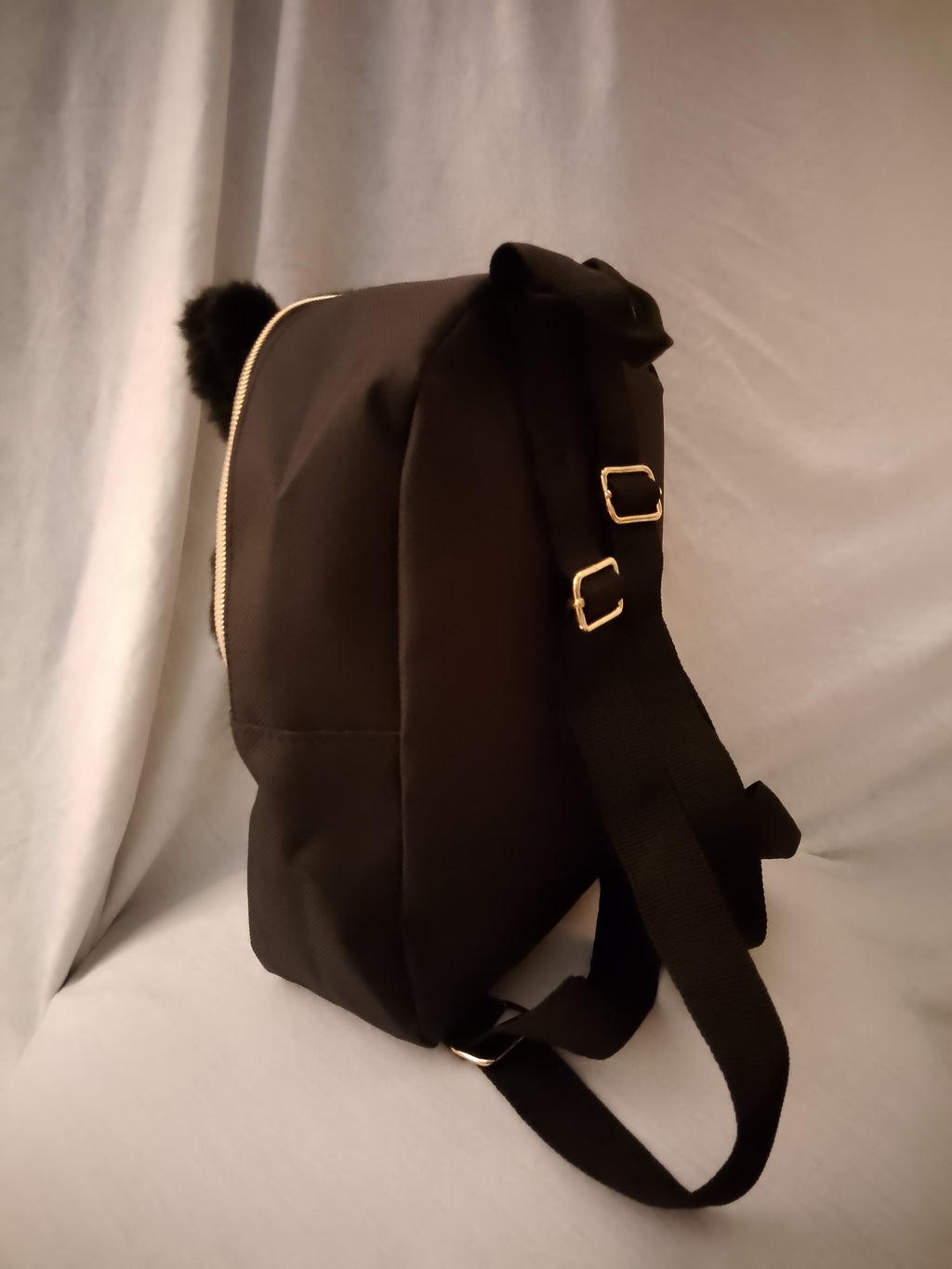 Meow Kitty Rose Gold Ears Girl's Mini Black Zip Up Pouch Backpack