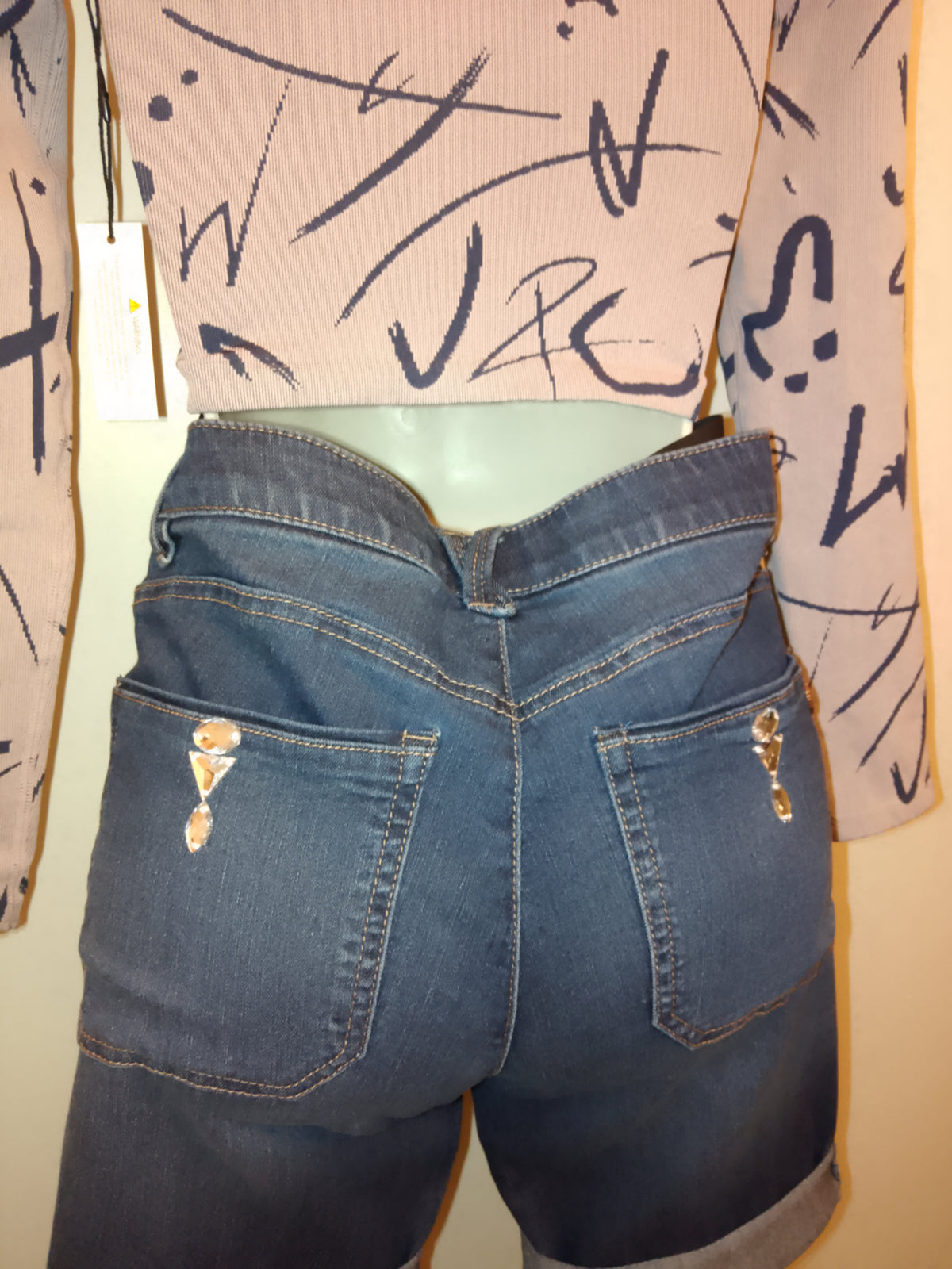 Misty Aero Soft Grey & Navy Blue Zip Stretch Crop Top