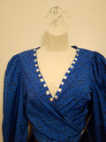 Old Money Imperial Blue Shimmer Long Sleeve  Crop Top Blouse