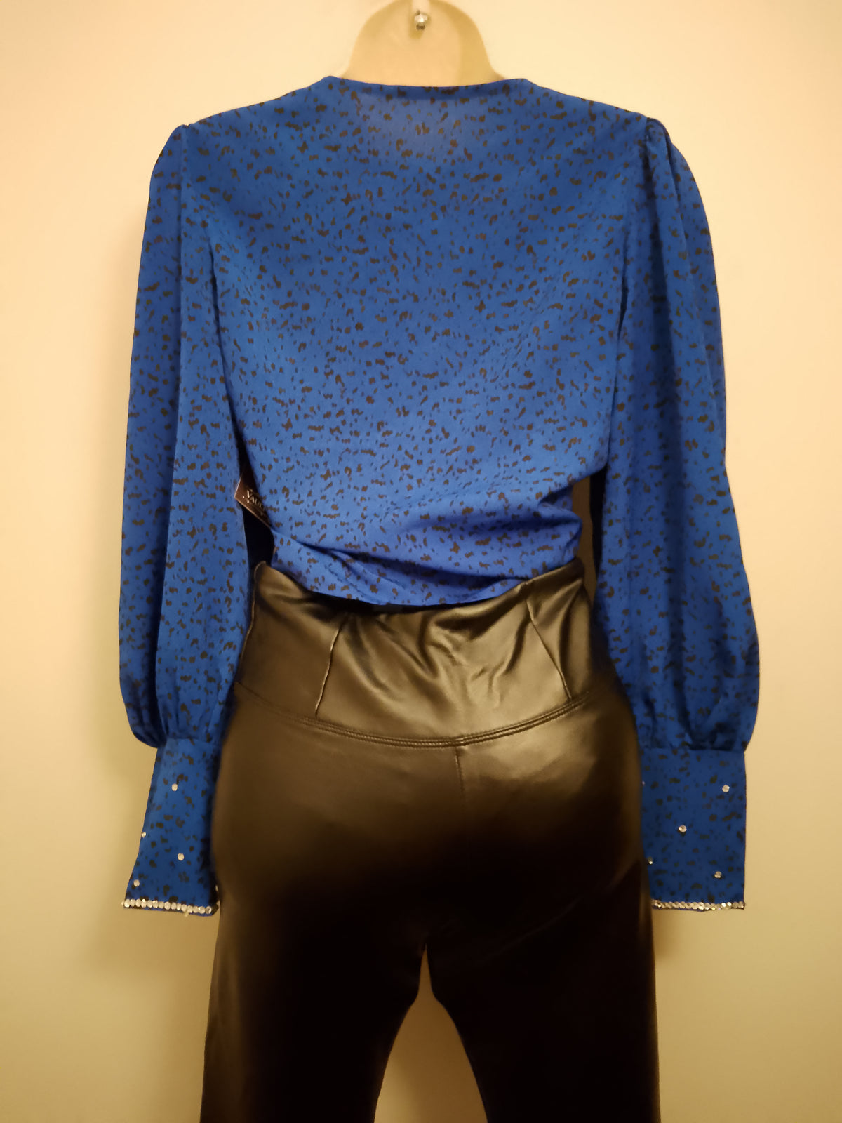 Old Money Imperial Blue Shimmer Long Sleeve  Crop Top Blouse