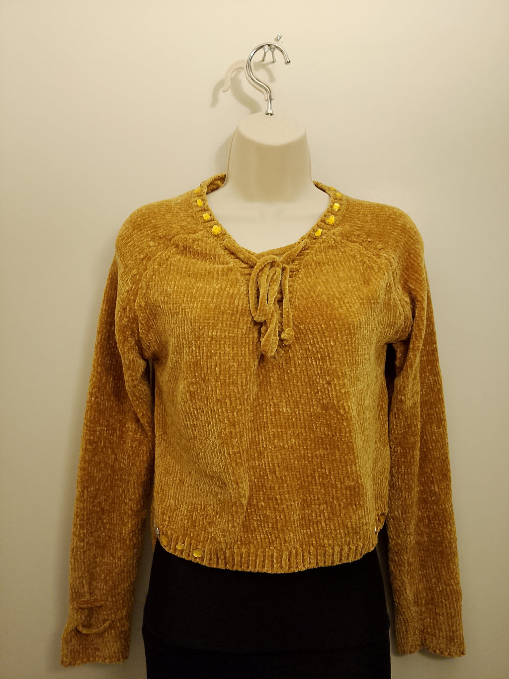 Golden Butter Cup Women's Long Sleeve Plush Velvet Yarn Knit Sweater