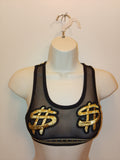 Dollar Sign Black Mesh Crop Top Women's Lingerie