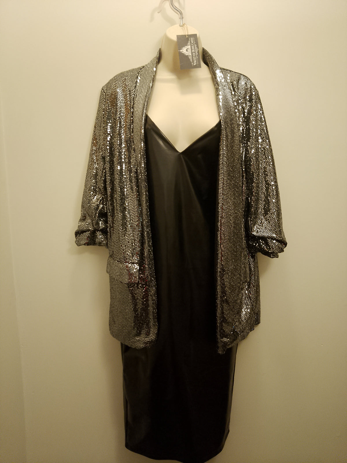 Soft Touch Wild Spirit Women's Faux Leather Pencil Dress & Sequin Blazer Set