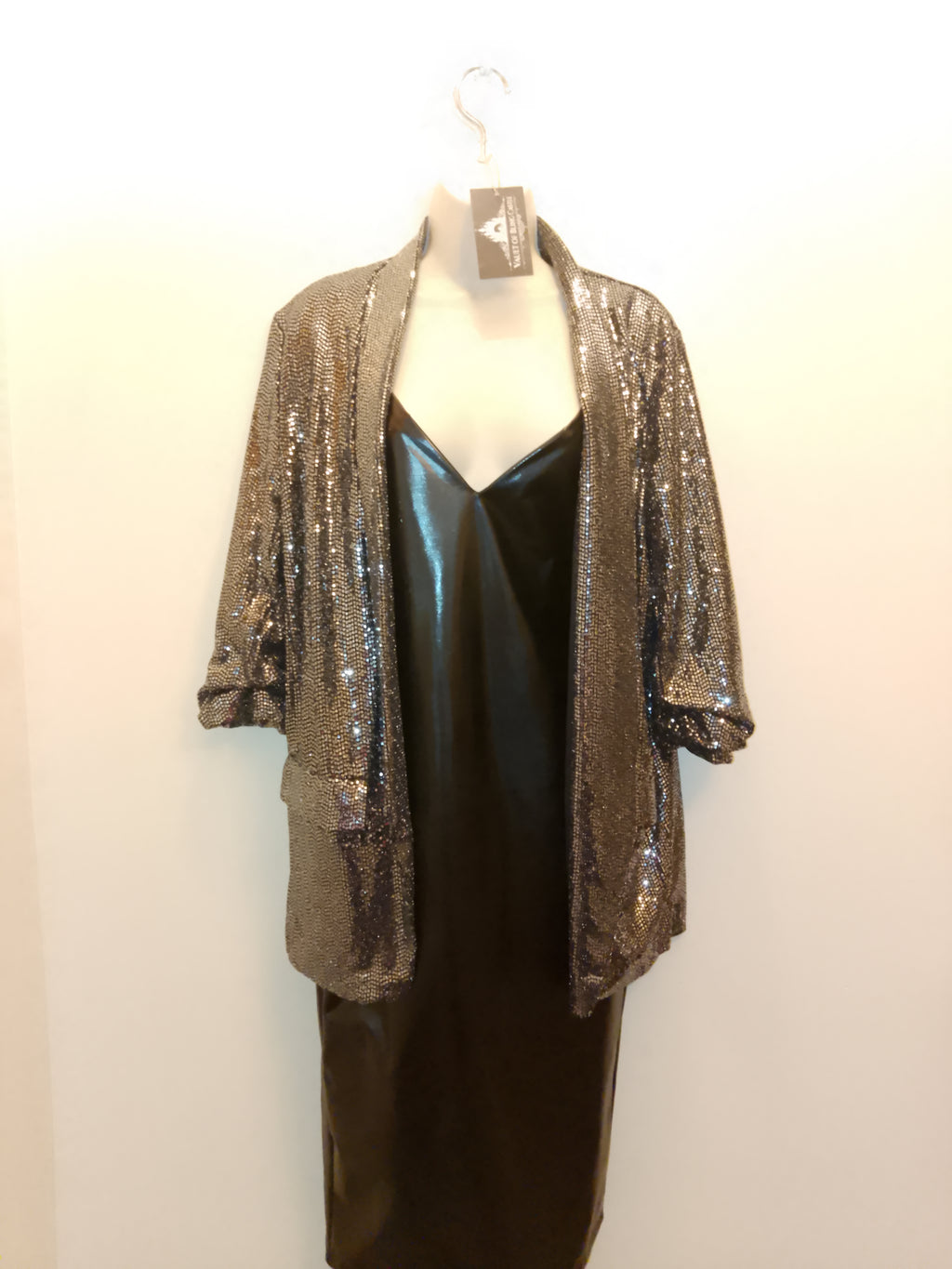 Soft Touch Wild Spirit Women's Faux Leather Pencil Dress & Sequin Blazer Set