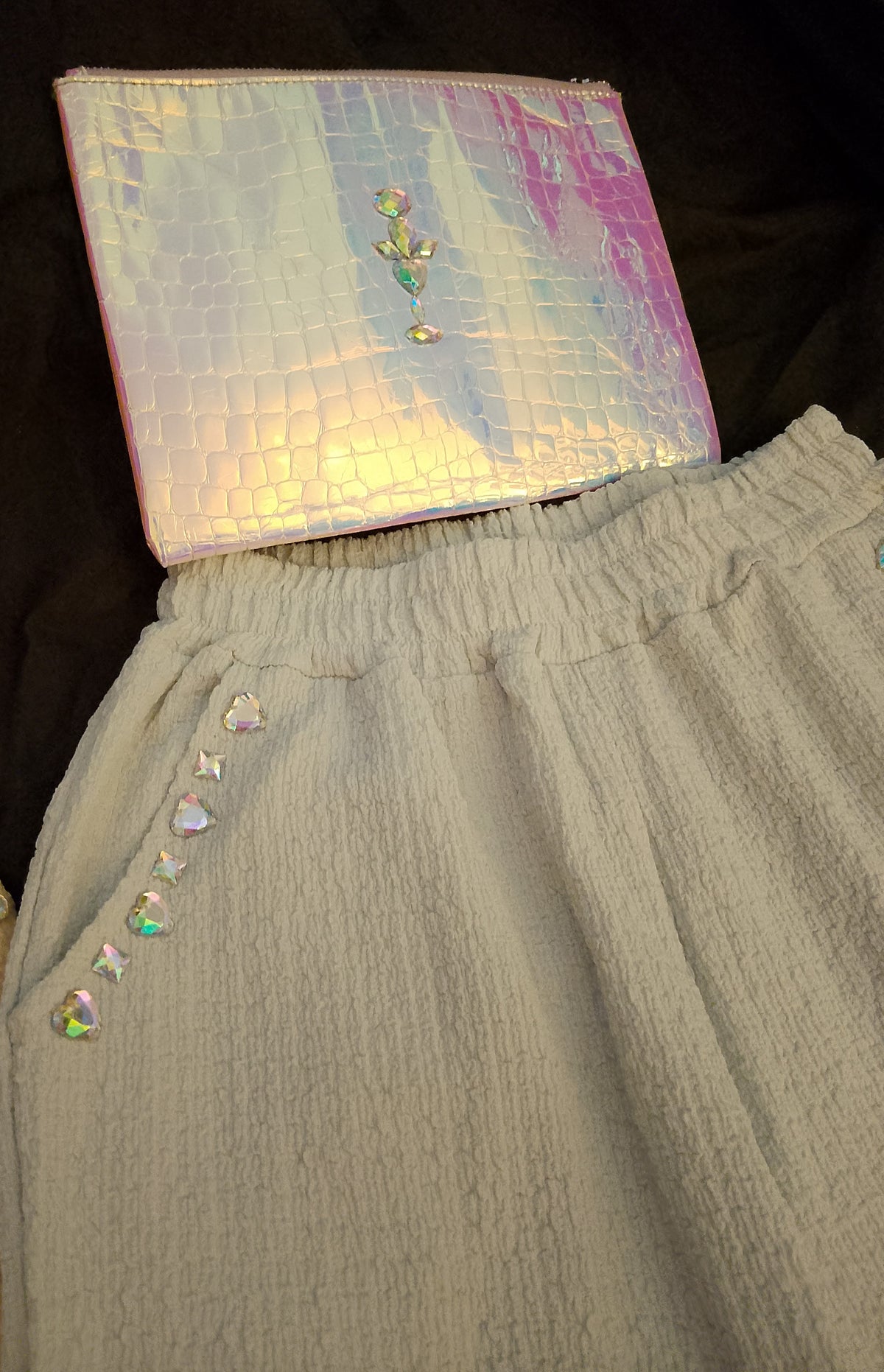 Waves & Metallic Fashion Women's Hologram Bags & Wide Leg Beach Slacks Sets