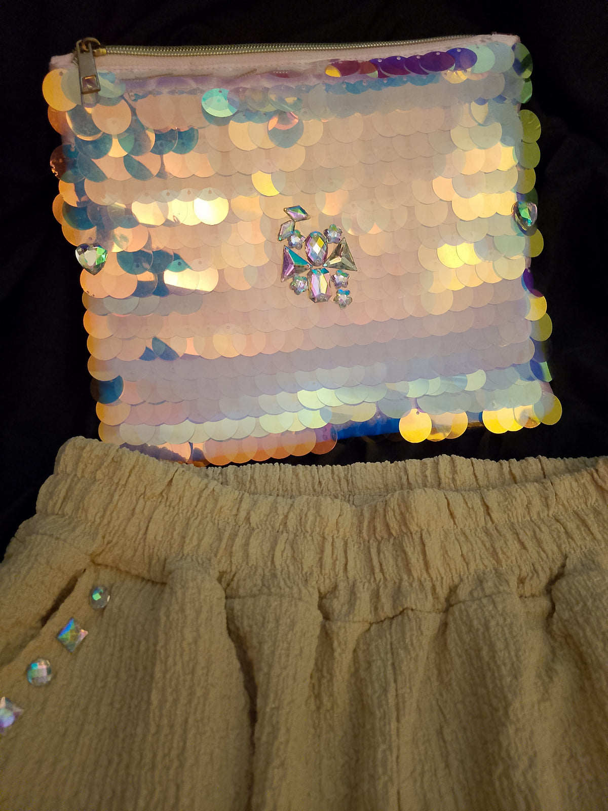 Waves & Metallic Fashion Women's Hologram Bags & Wide Leg Beach Slacks Sets