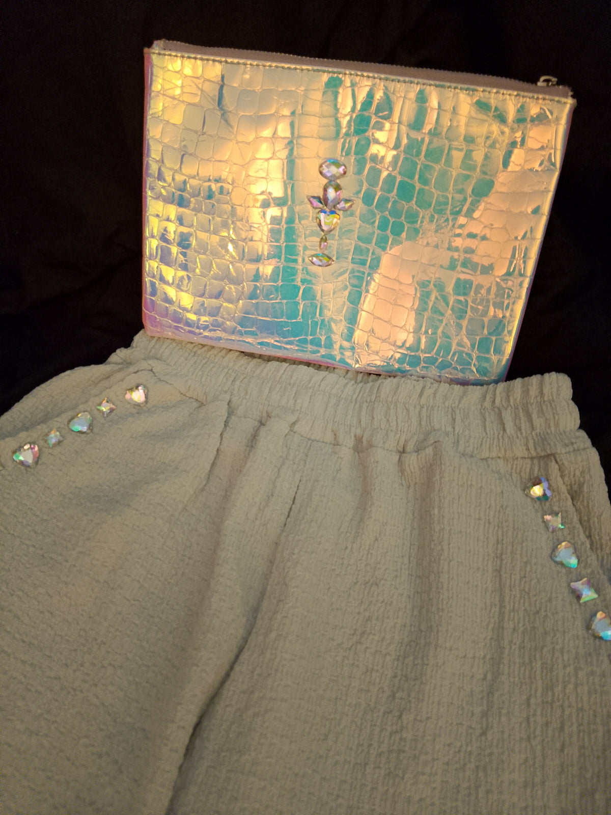 Waves & Metallic Fashion Women's Hologram Bags & Wide Leg Beach Slacks Sets