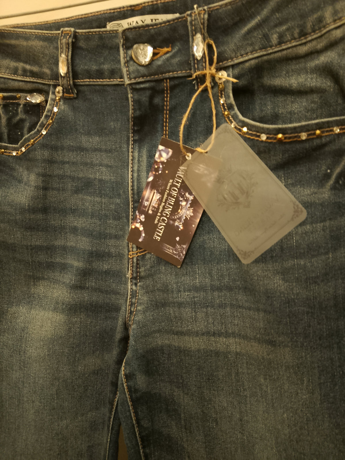Sparkle Drip Enthusiast Women's Skinny Stretch Blue Denim Jeans