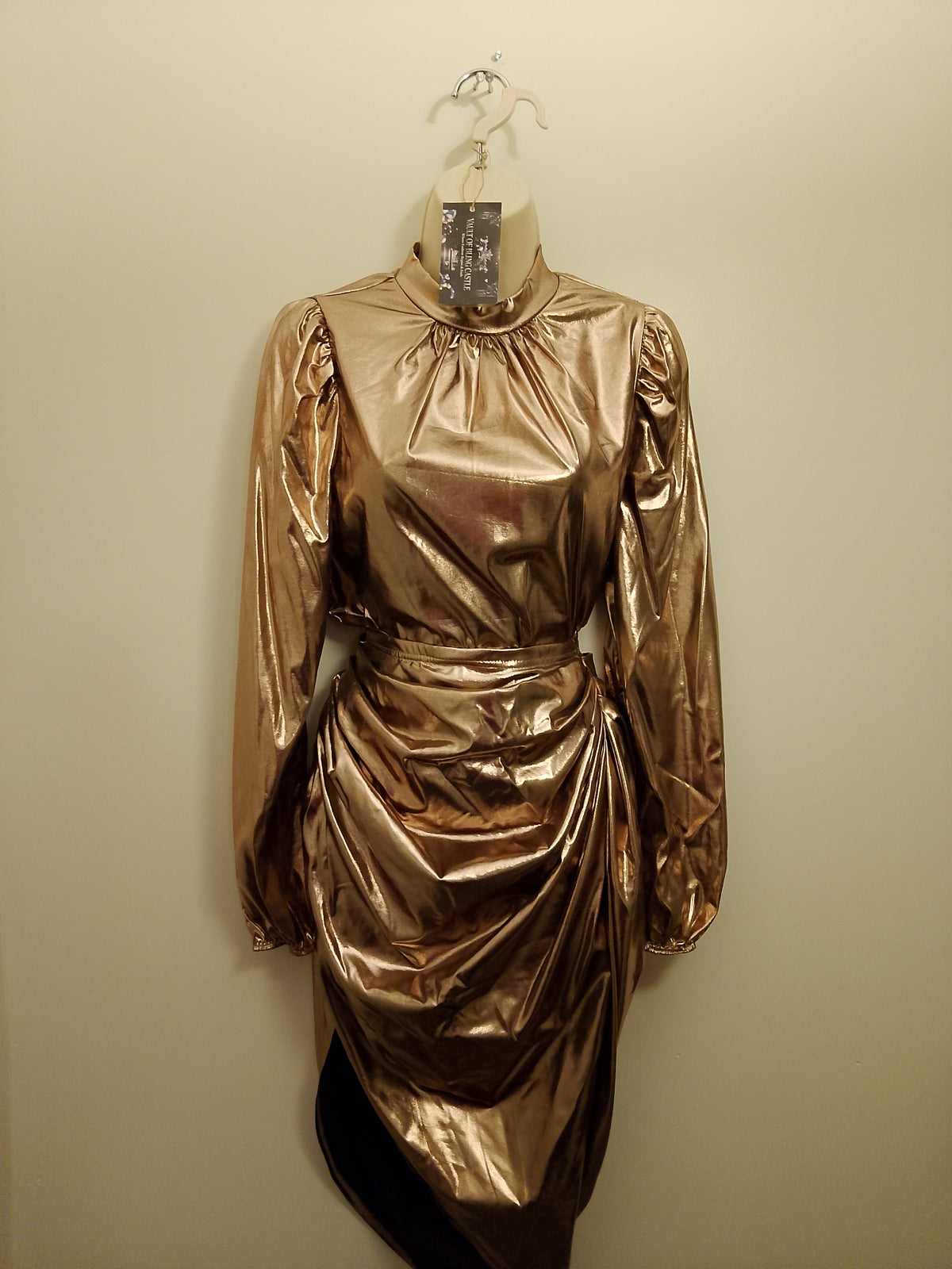 Copper Liquid Metal Women's 2 Piece Top & Ruffle Skirt