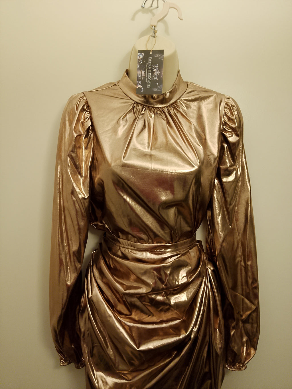 Copper Liquid Metal Women's 2 Piece Top & Ruffle Skirt