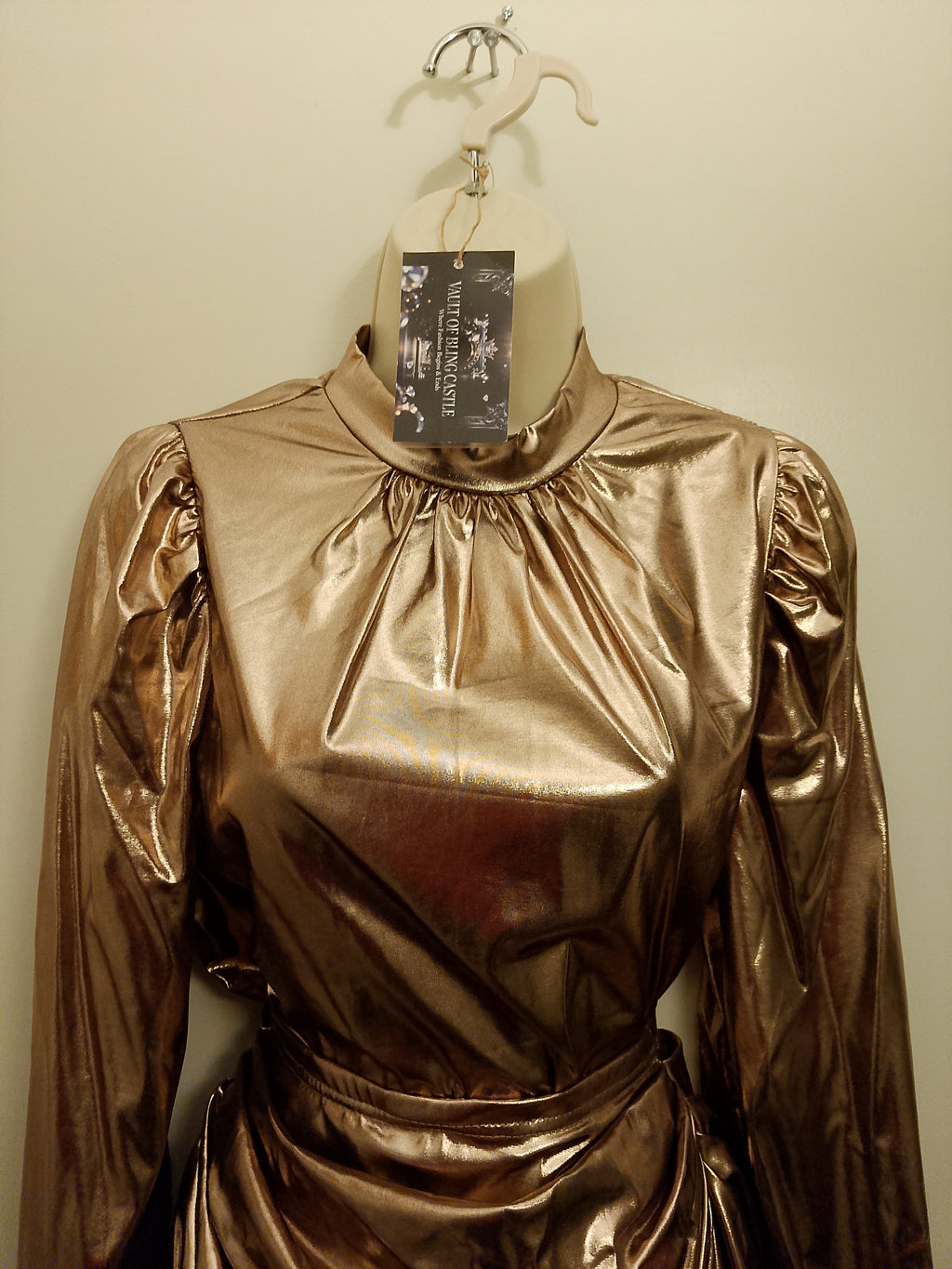 Copper Liquid Metal Women's 2 Piece Top & Ruffle Skirt