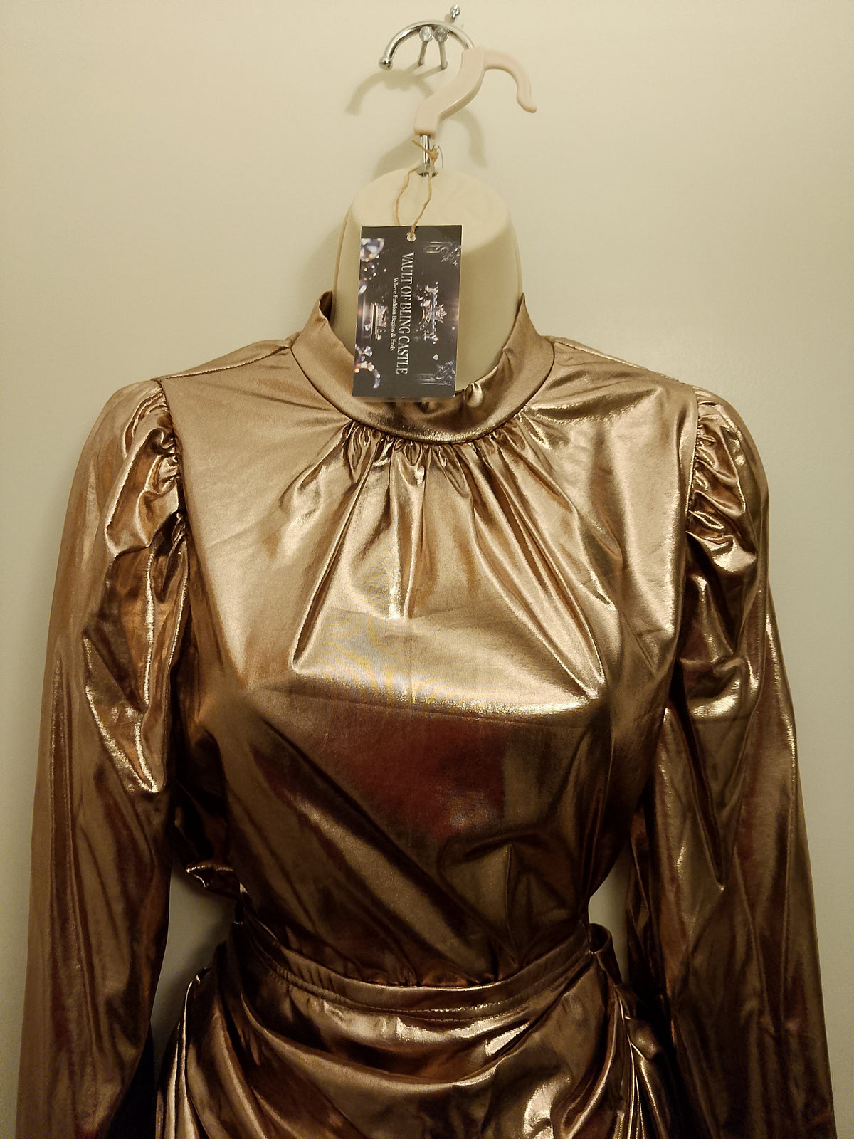 Copper Liquid Metal Women's 2 Piece Top & Ruffle Skirt