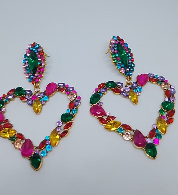 Enchanted Forbidden Fruit Multi-Color Heart Shape Drop Dangle Earrings