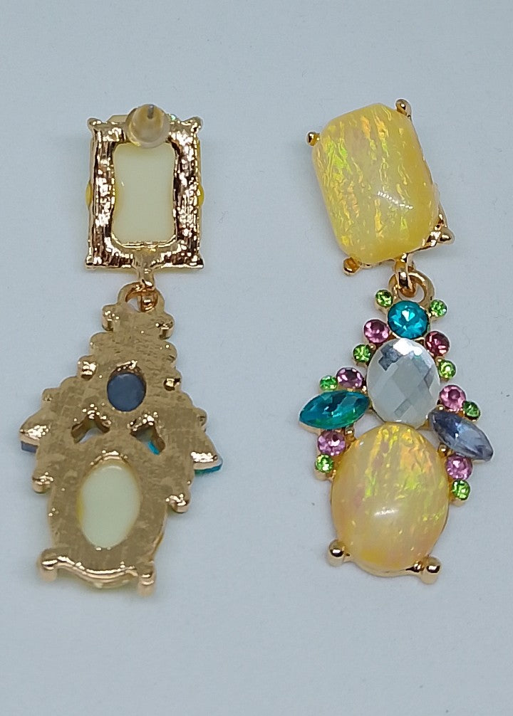 Opal Pearl & Topaz Blue Jazzy Skyline Dangle Drop Earrings