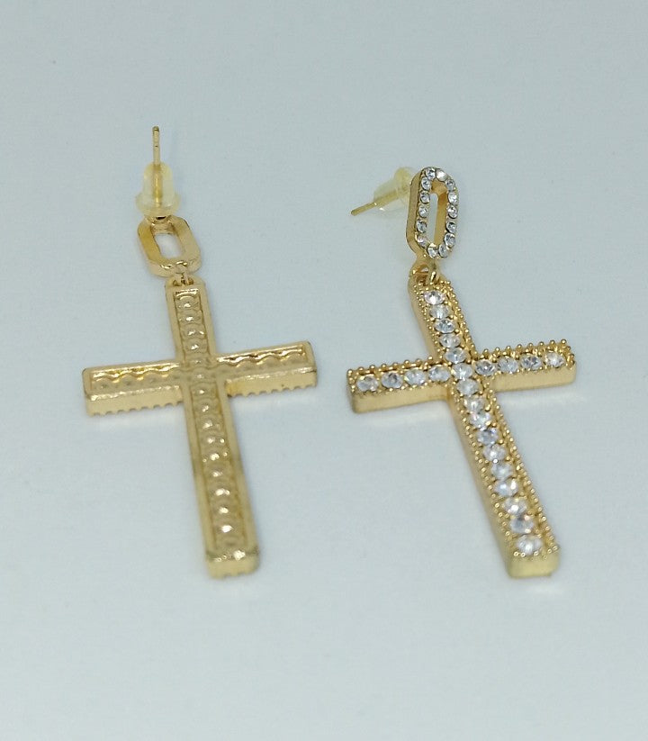 Gold & Luminous Sparkle Cross Crystal Gem Drop Earrings