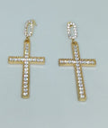 Gold & Luminous Sparkle Cross Crystal Gem Drop Earrings