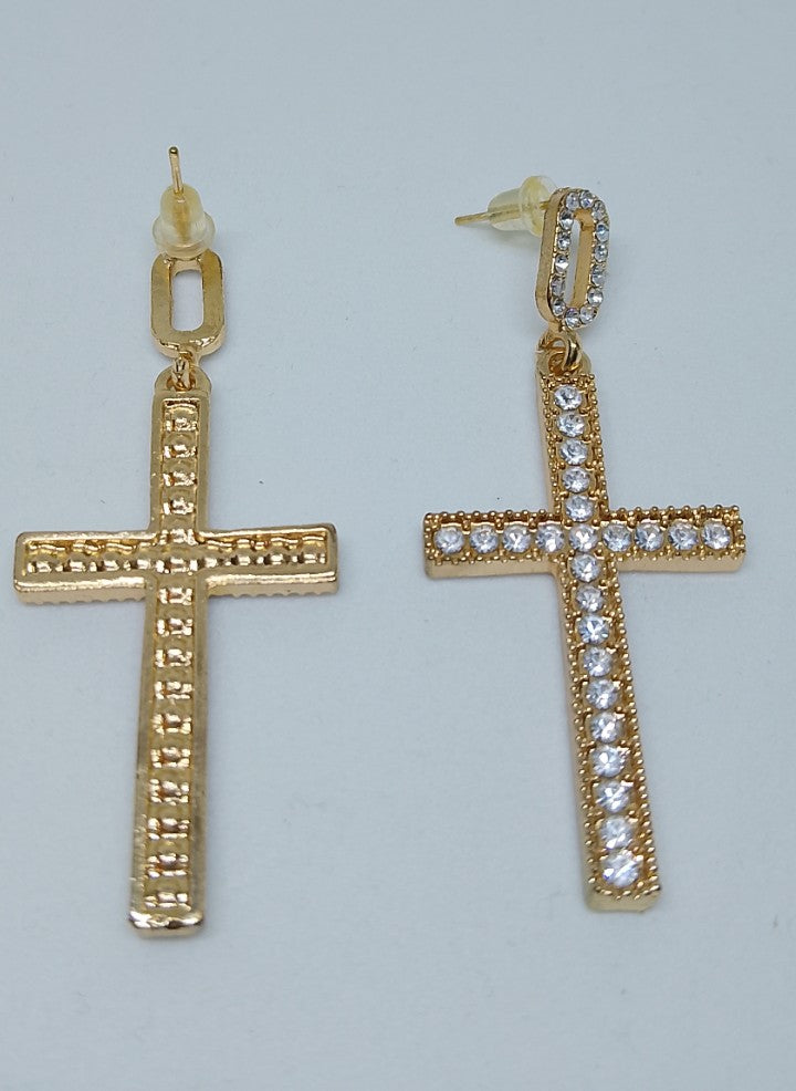 Gold & Luminous Sparkle Cross Crystal Gem Drop Earrings