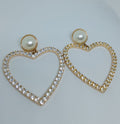 Lover's Lane Pearl Glow Heart Crystal Drop Dangle Earrings