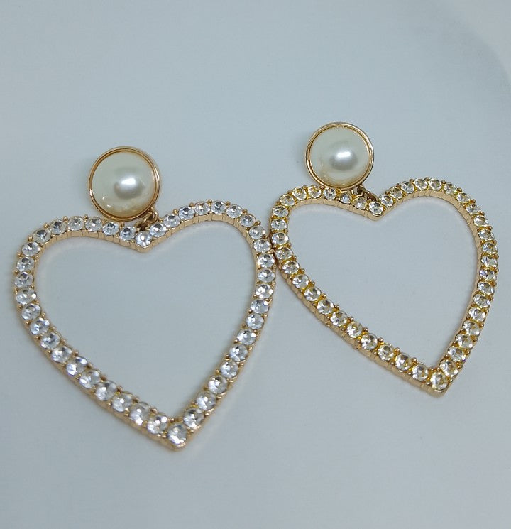 Lover's Lane Pearl Glow Heart Crystal Drop Dangle Earrings